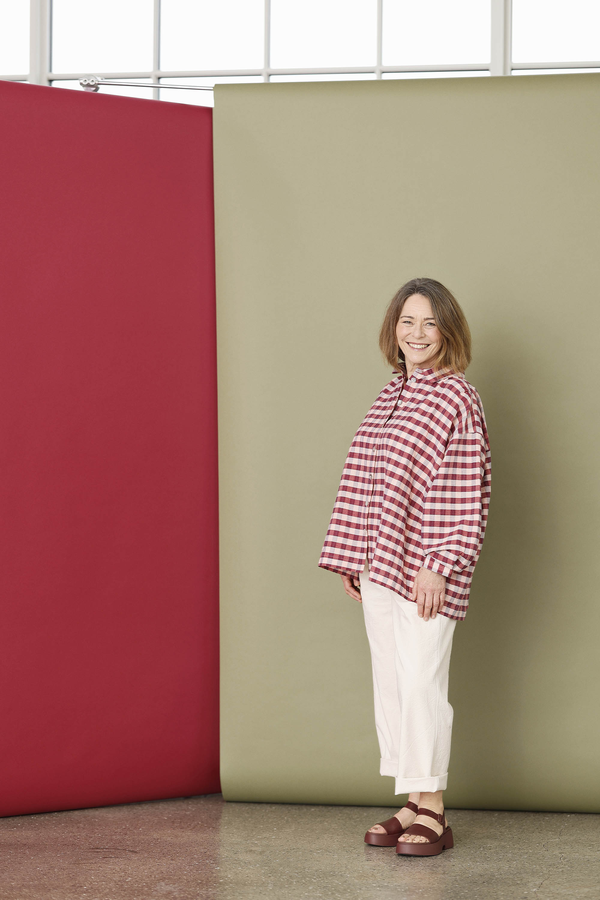 Oversize skjorte i røde/lyserøde tern