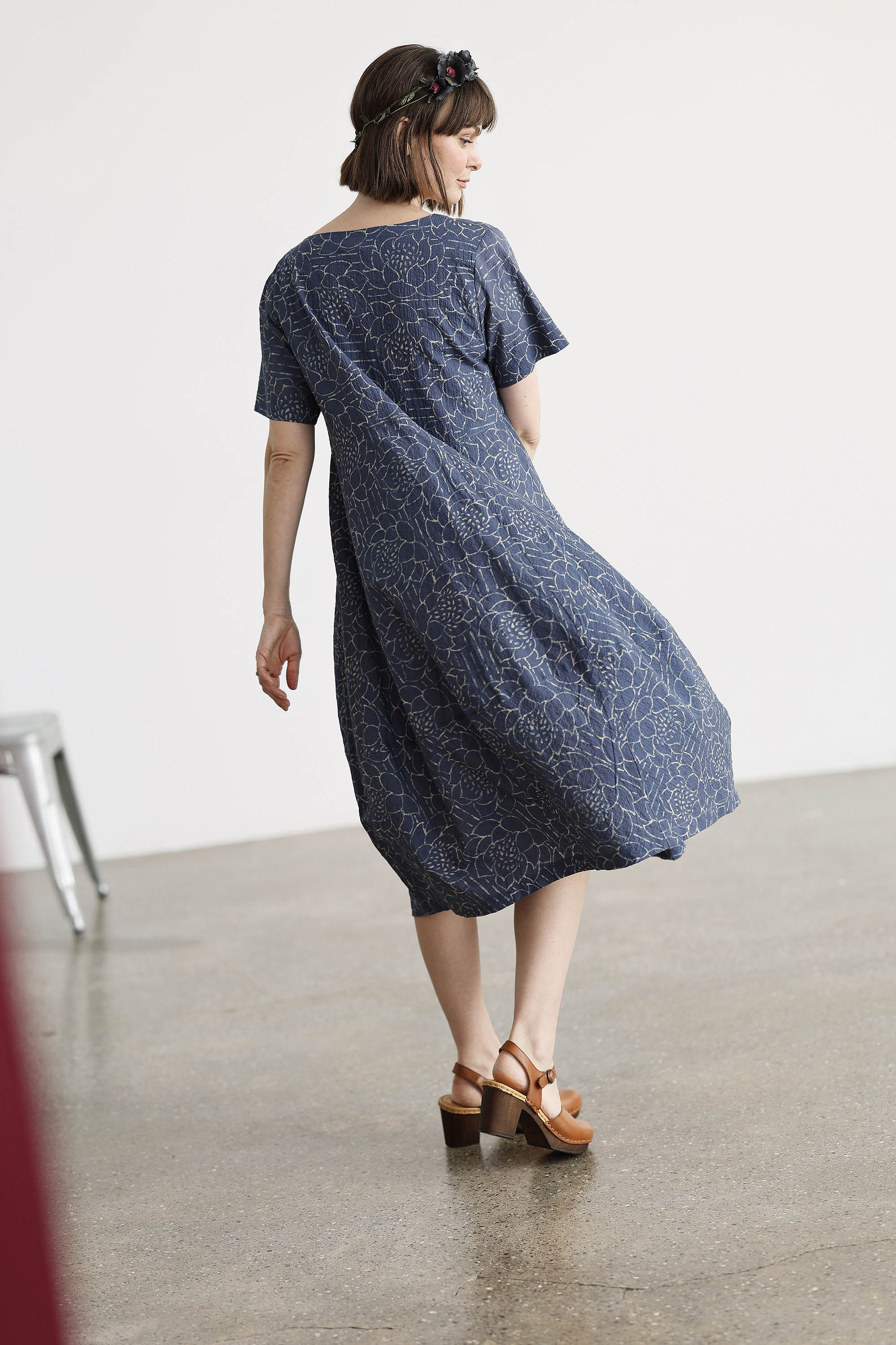 Blue summer dress with "lotus" print