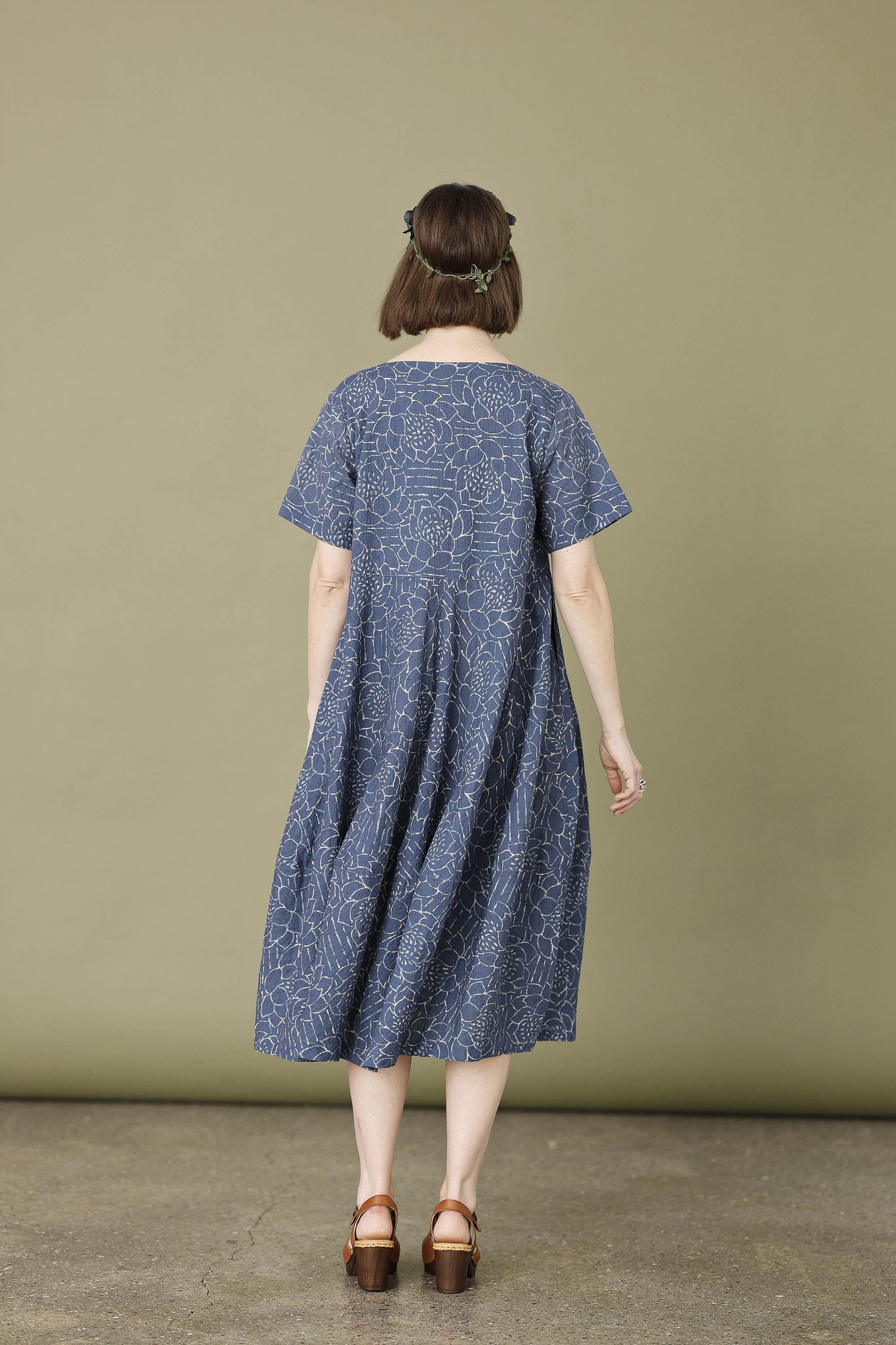 Blue summer dress with "lotus" print