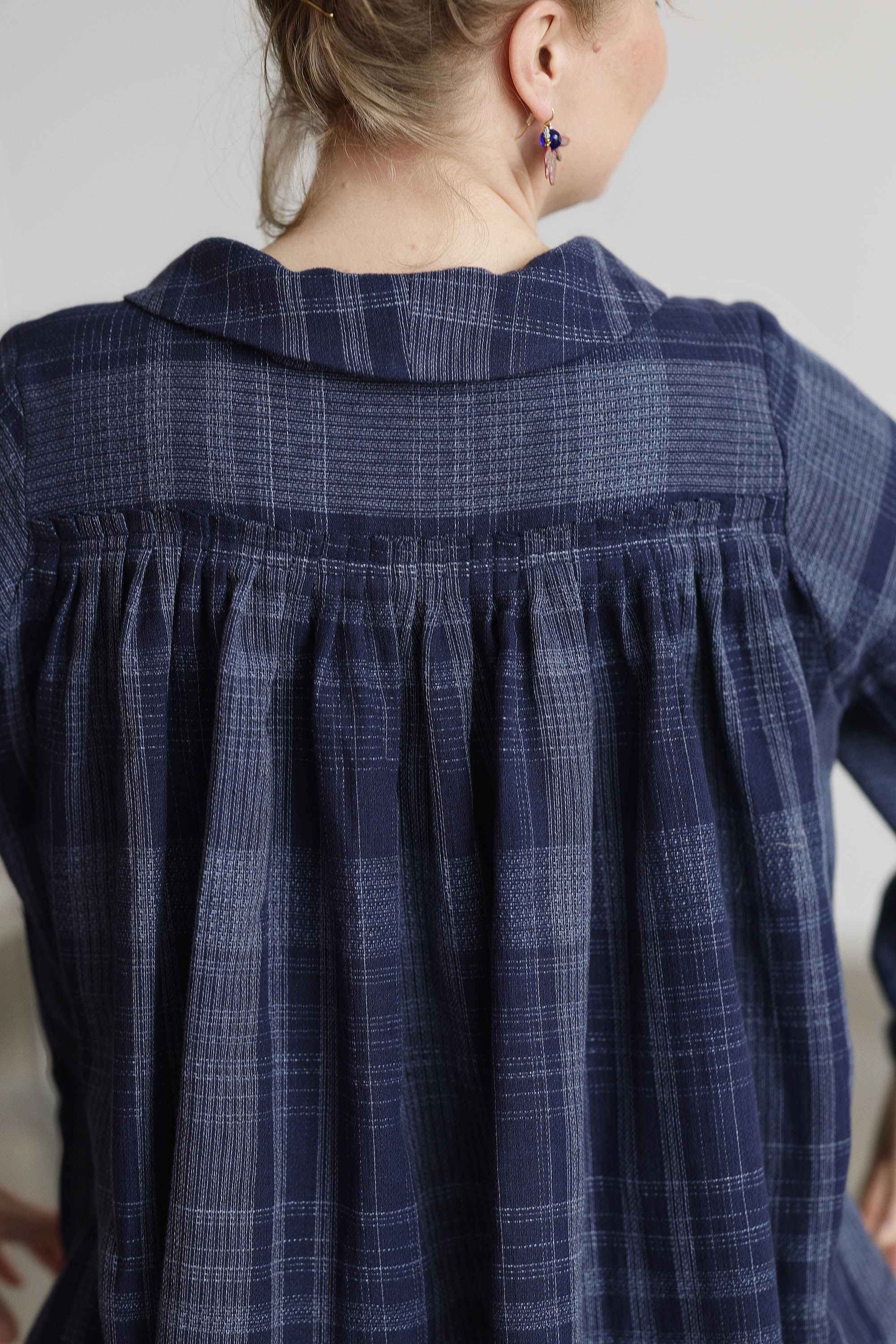 Indigo blue button blouse in beautifully woven fabric