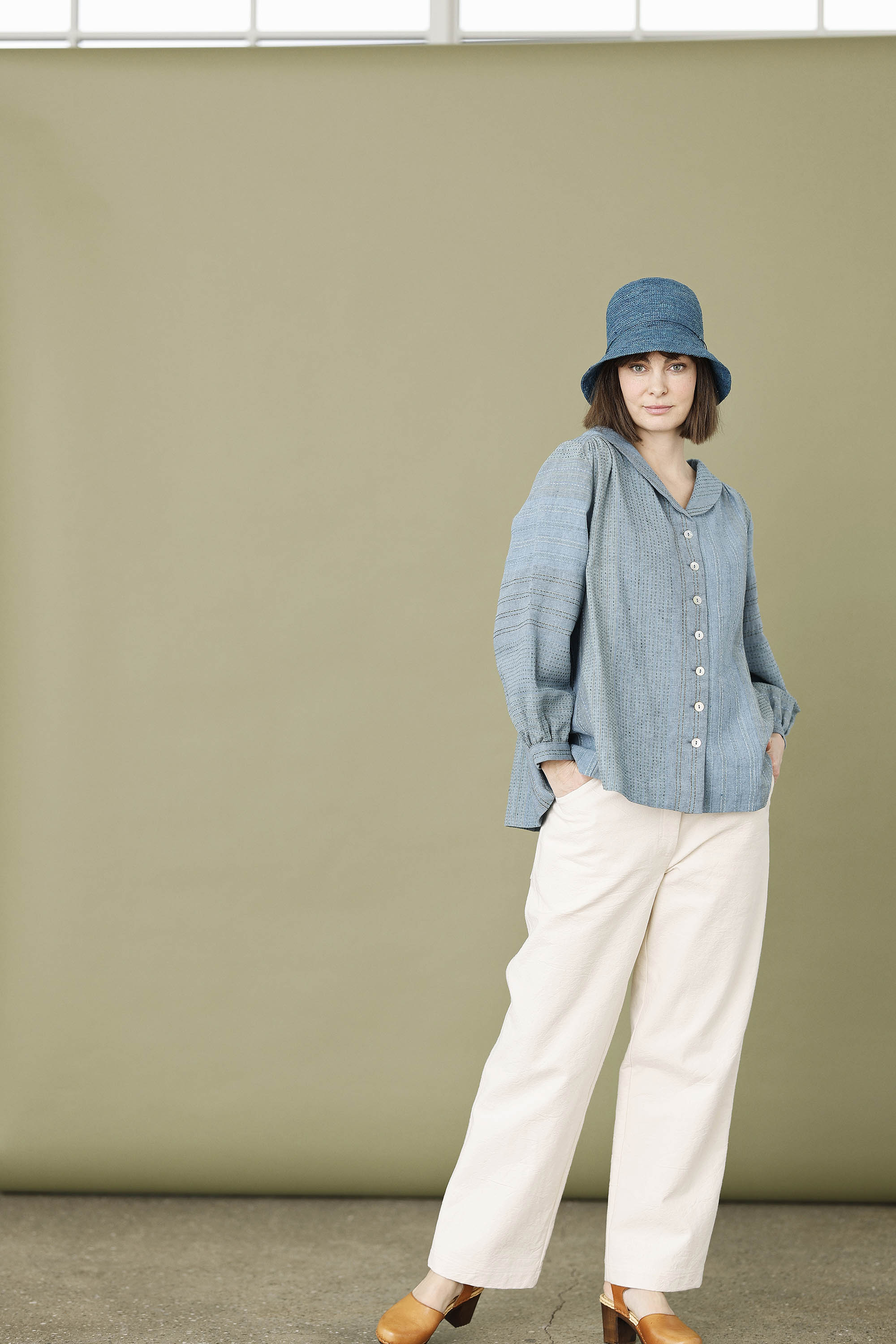 Pretty seablue shirt blouse in beautifully woven fabric