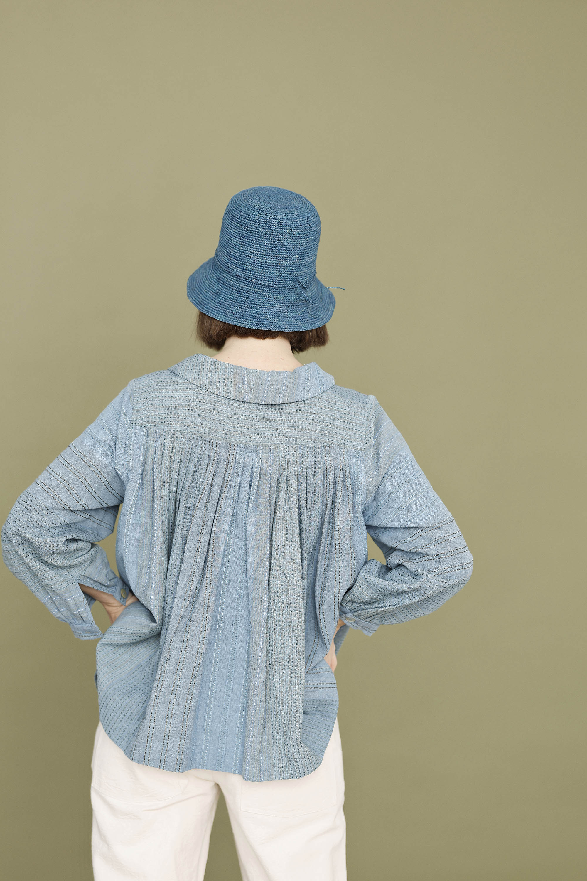 Pretty seablue shirt blouse in beautifully woven fabric