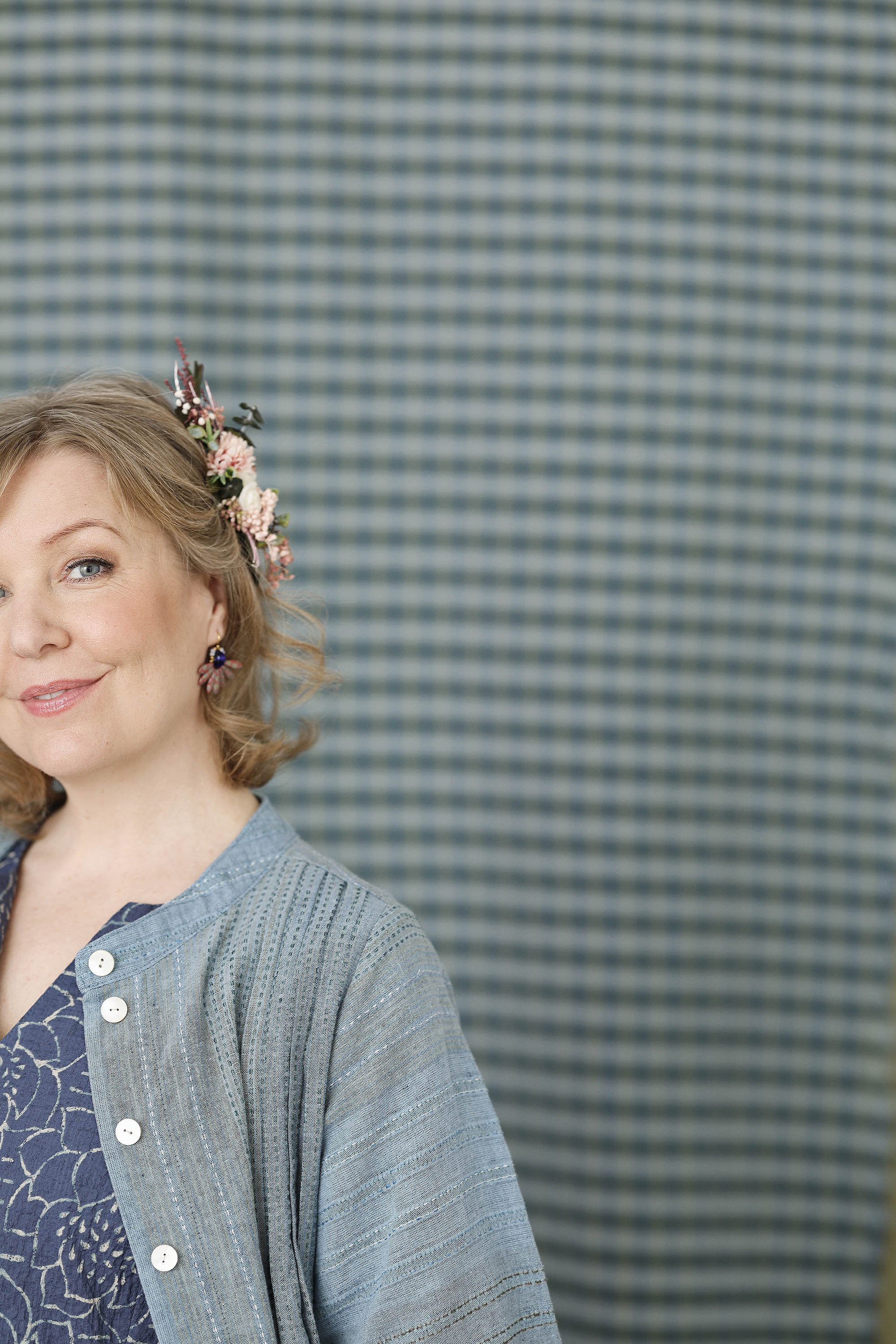 Long, seablue shirt in beautifully woven fabric