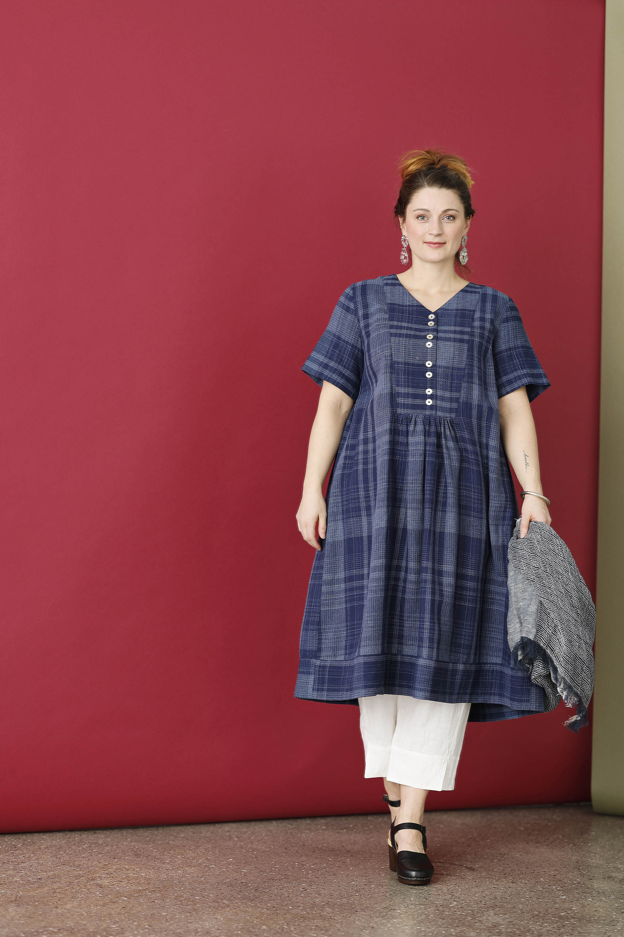 Indigo blue dress in beautifully woven linen/cotton fabric
