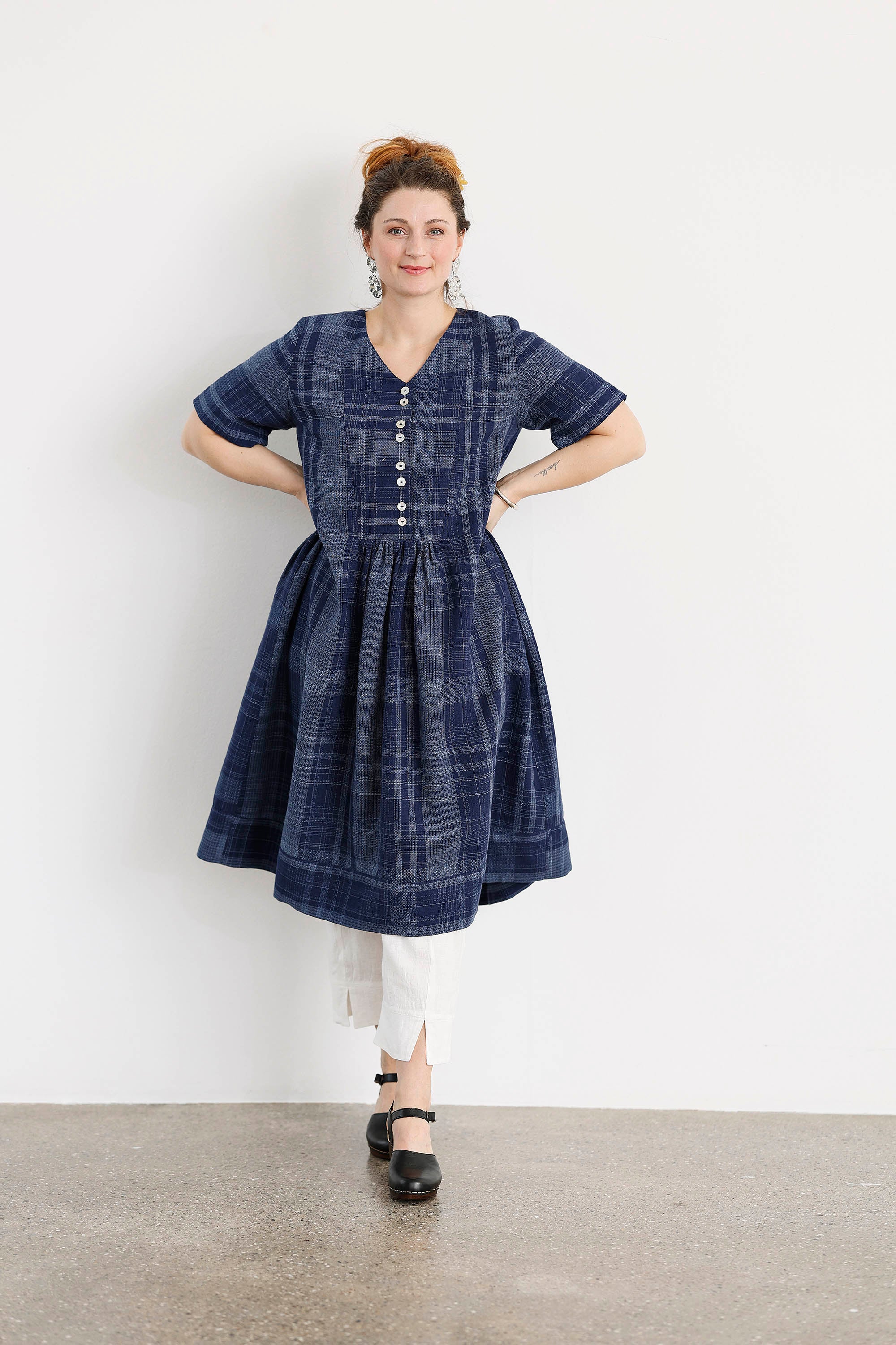 Indigo blue dress in beautifully woven linen/cotton fabric