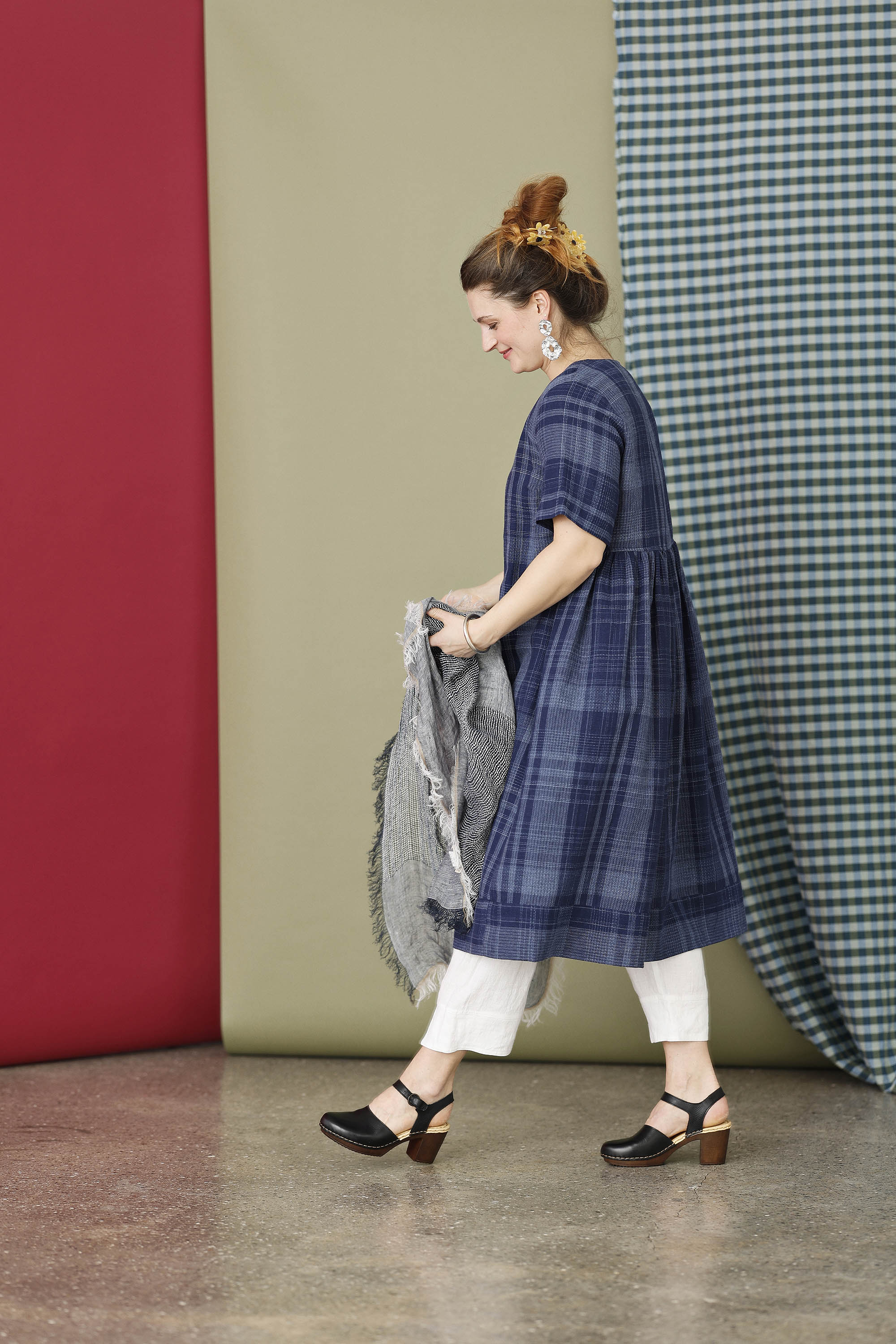 Indigo blue dress in beautifully woven linen/cotton fabric