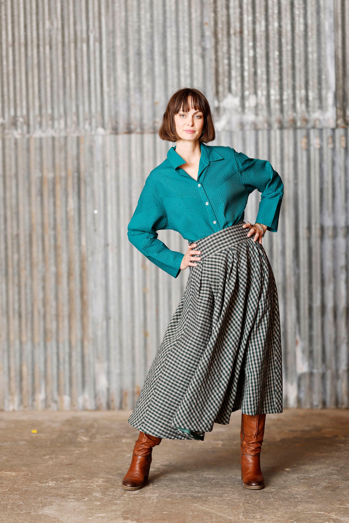 Checked skirt in Green/grey