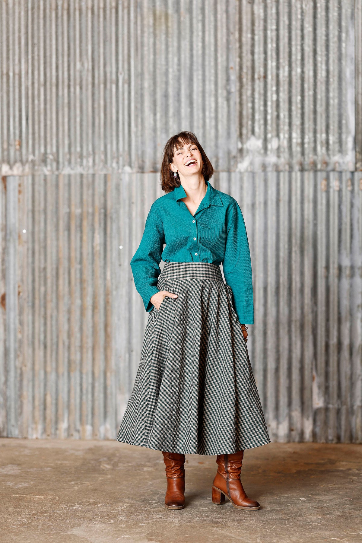 Checked skirt in Green/grey