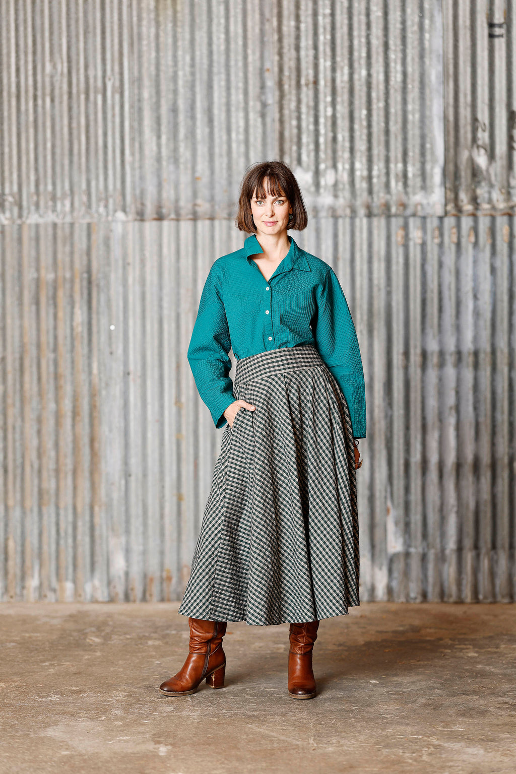Checked skirt in Green/grey