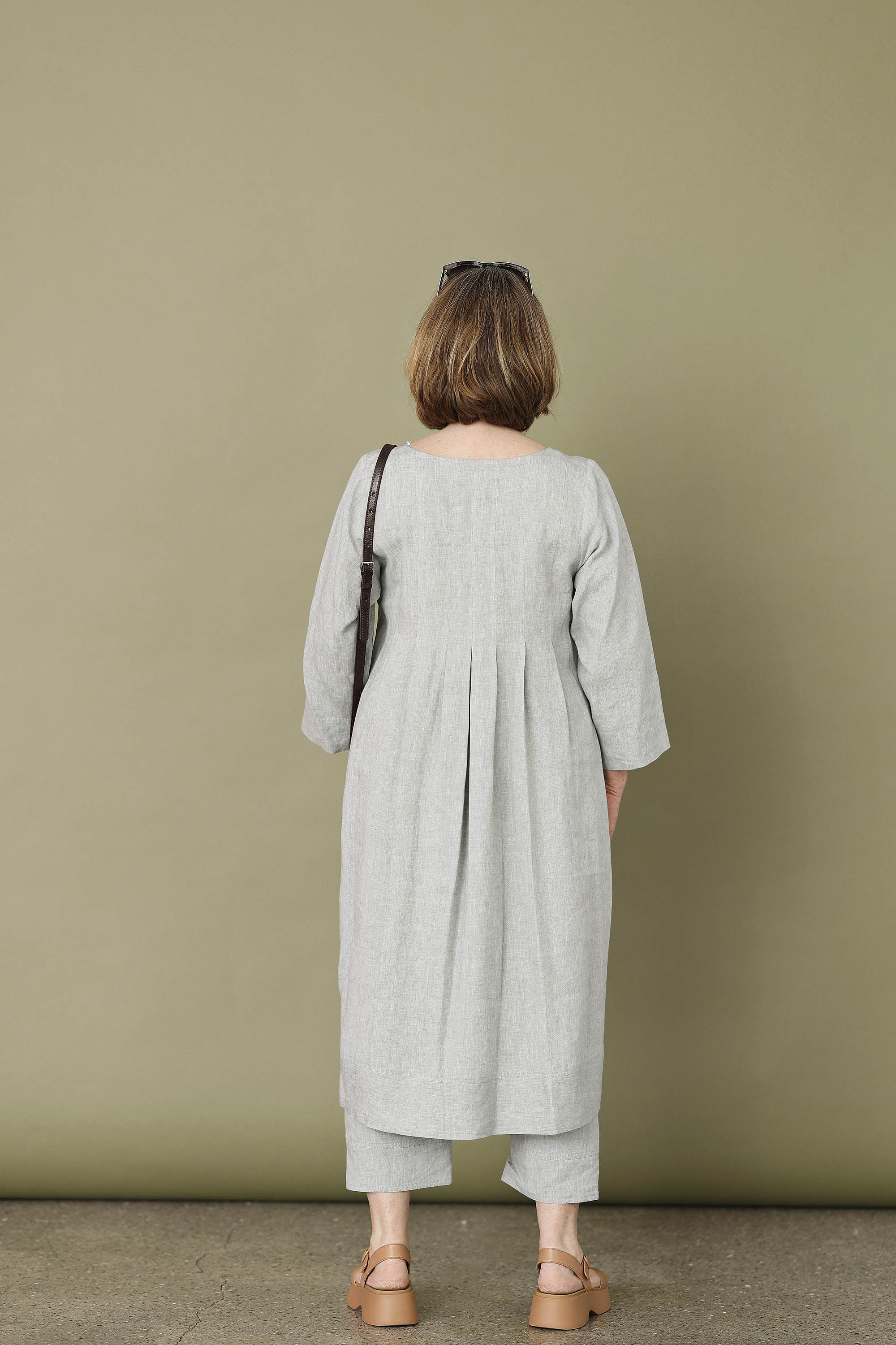 Light blue linen dress with pleats