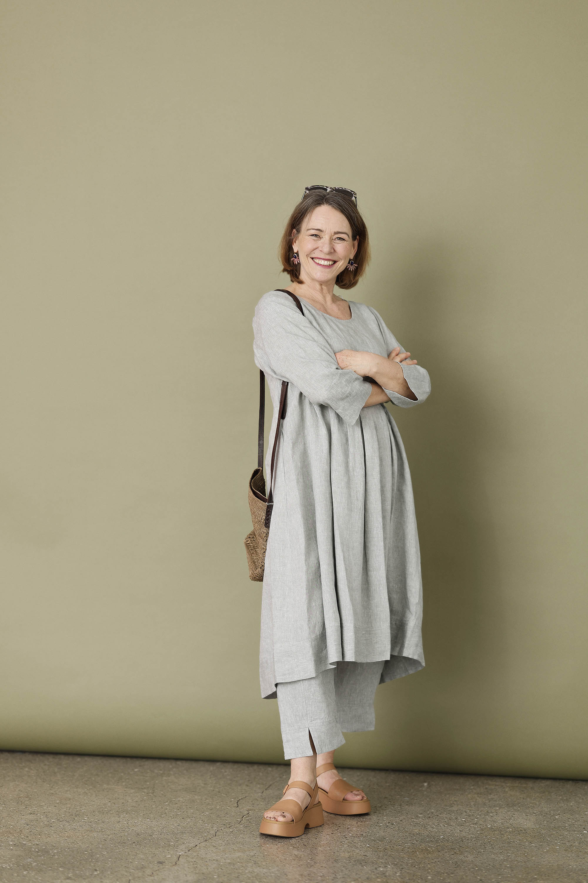 Light blue linen dress with pleats