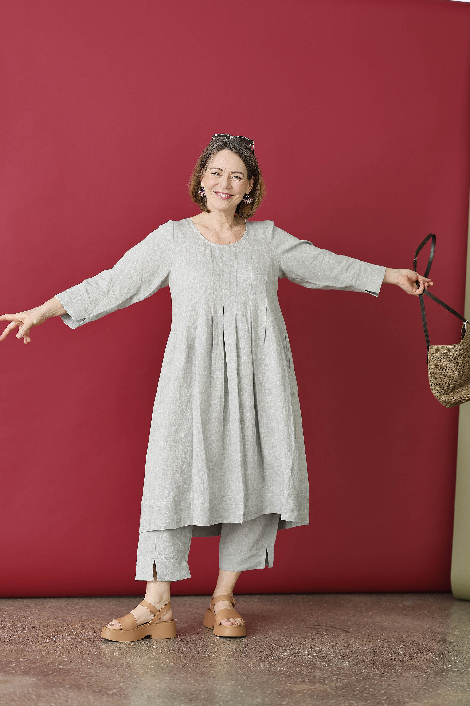 Light blue linen dress with pleats