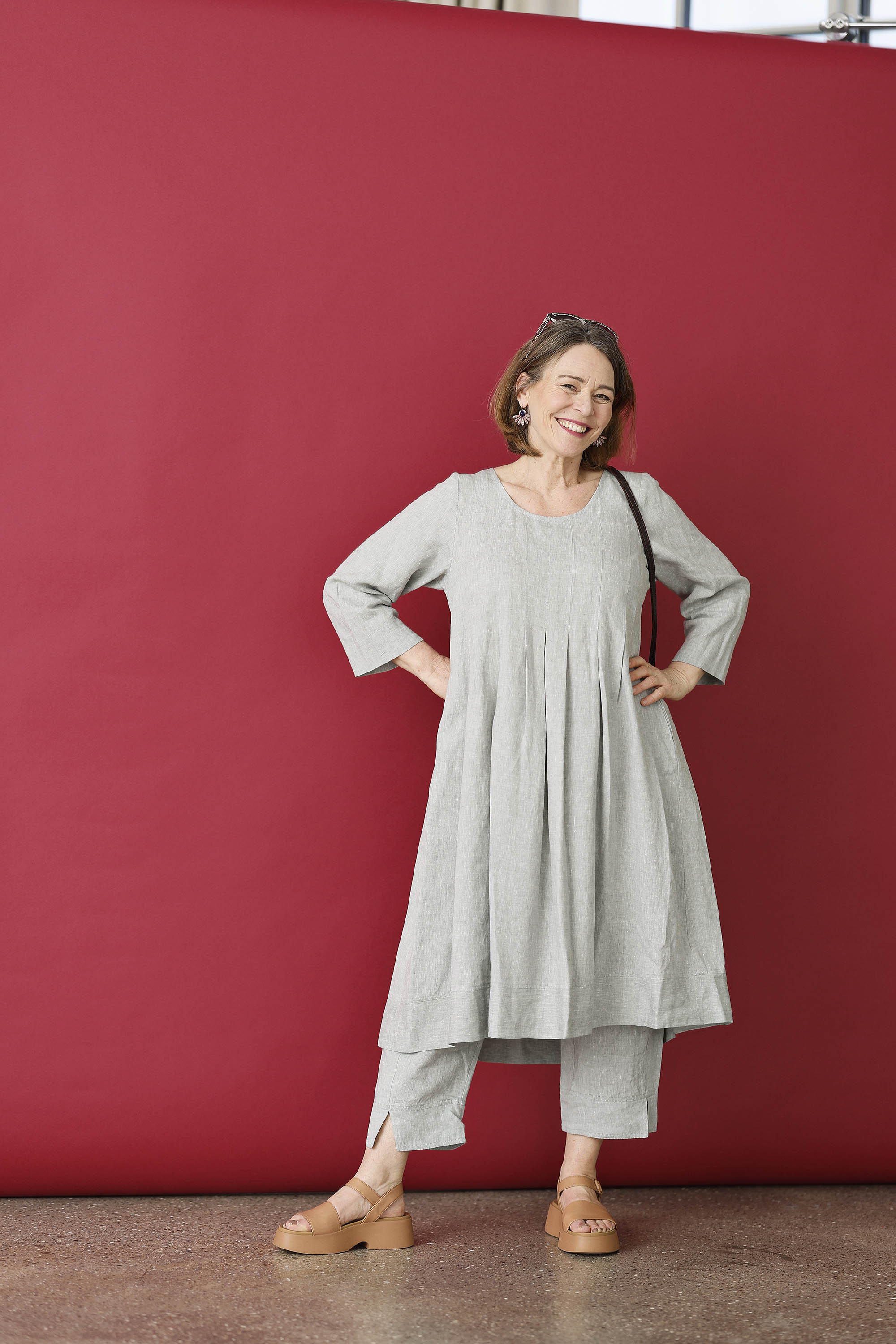 Light blue linen dress with pleats