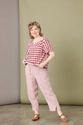Pink linen trousers with elastic waistband
