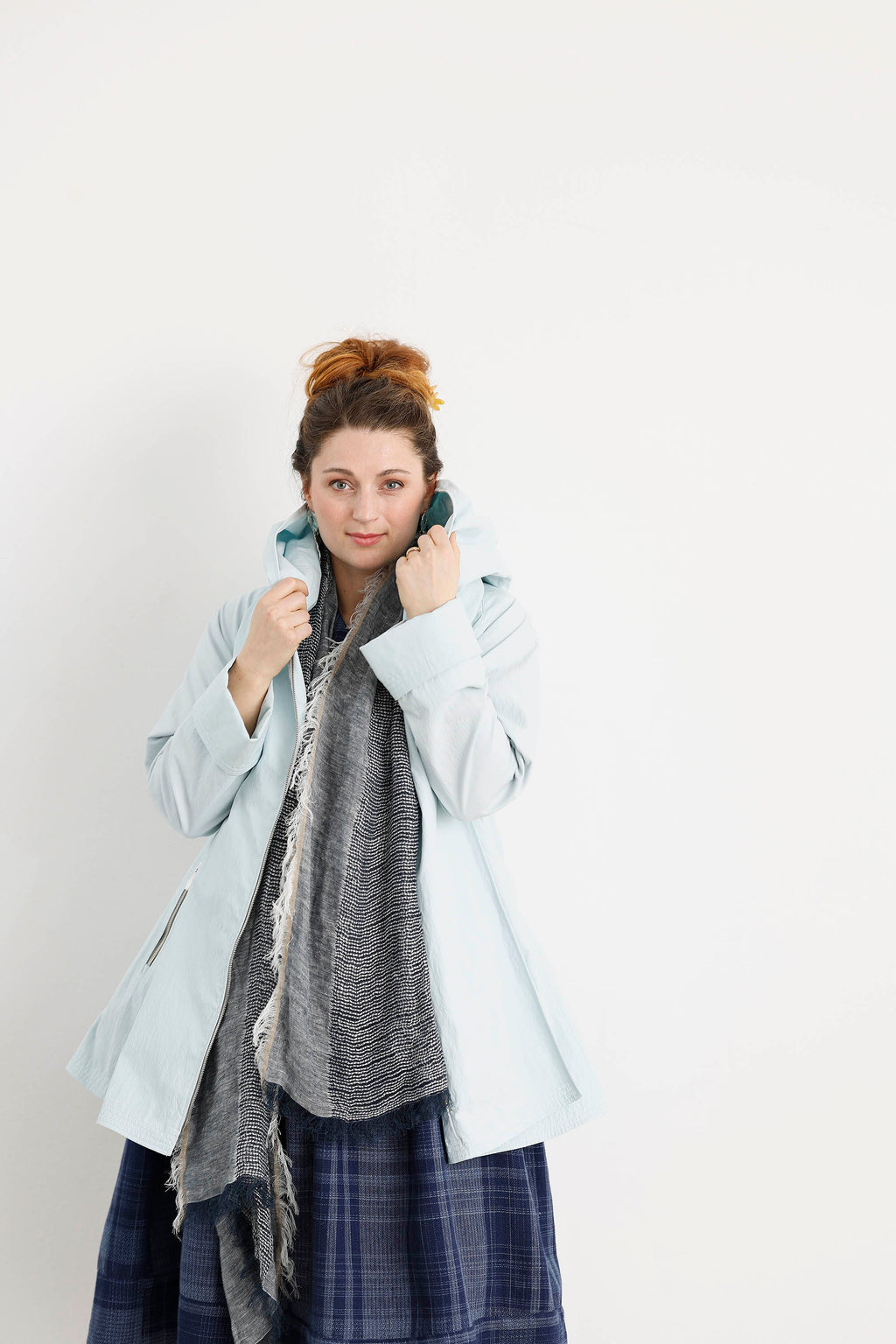 Iceblue jacket with asymmetrical zipper