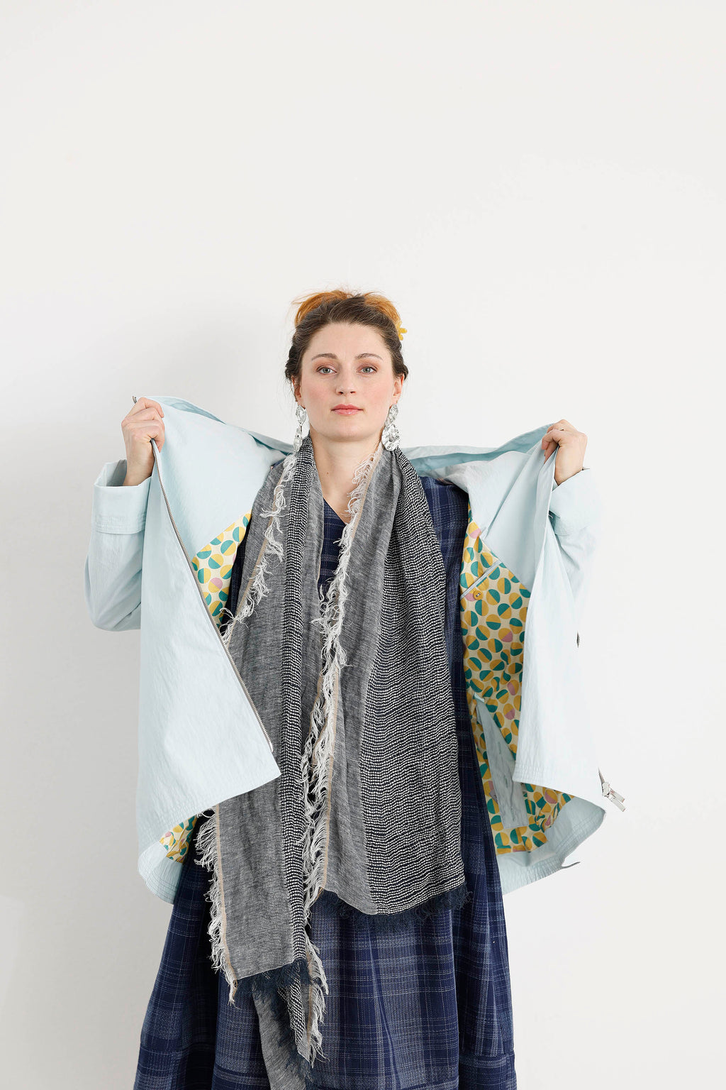 Iceblue jacket with asymmetrical zipper