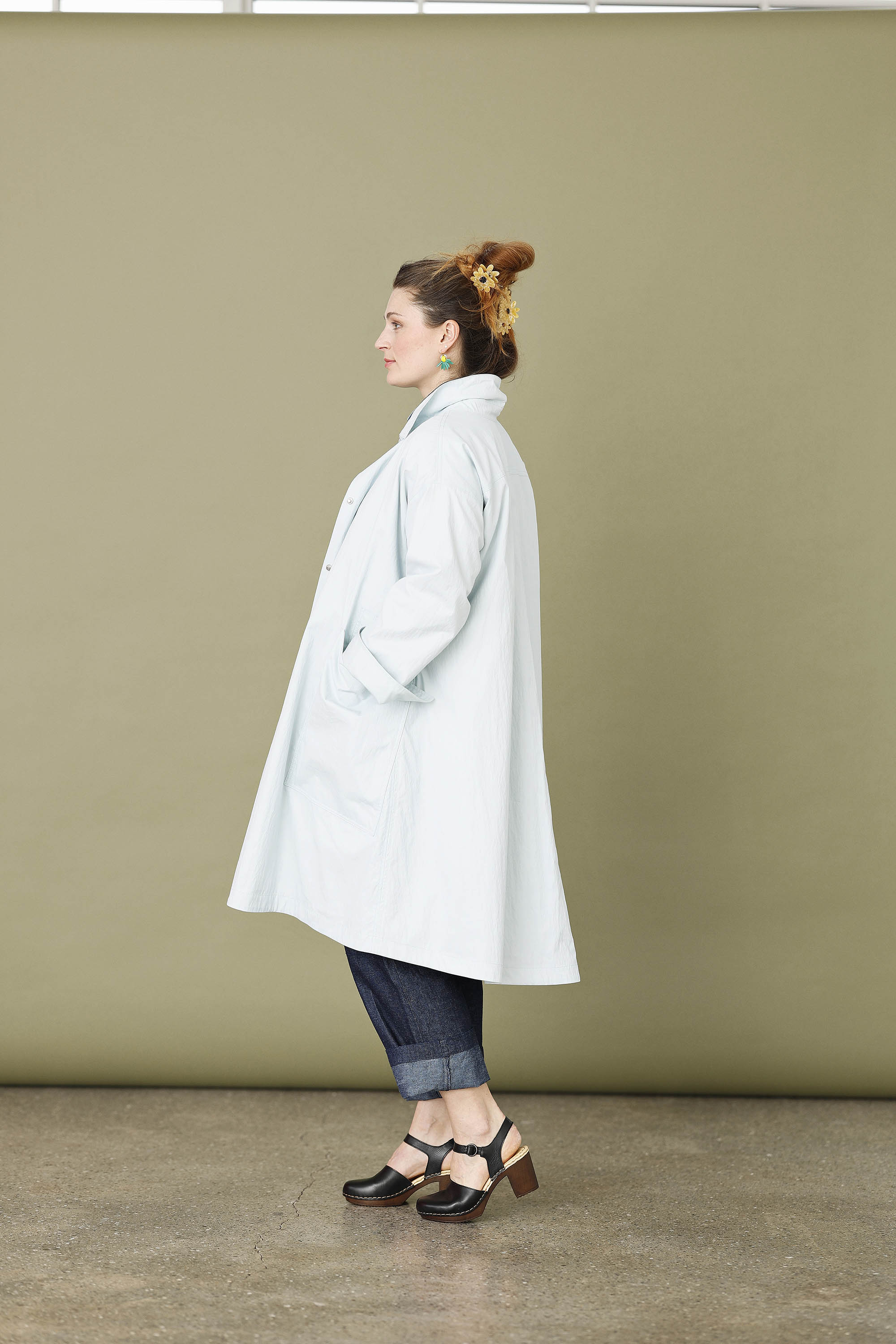 Isblå oversize forårsfrakke