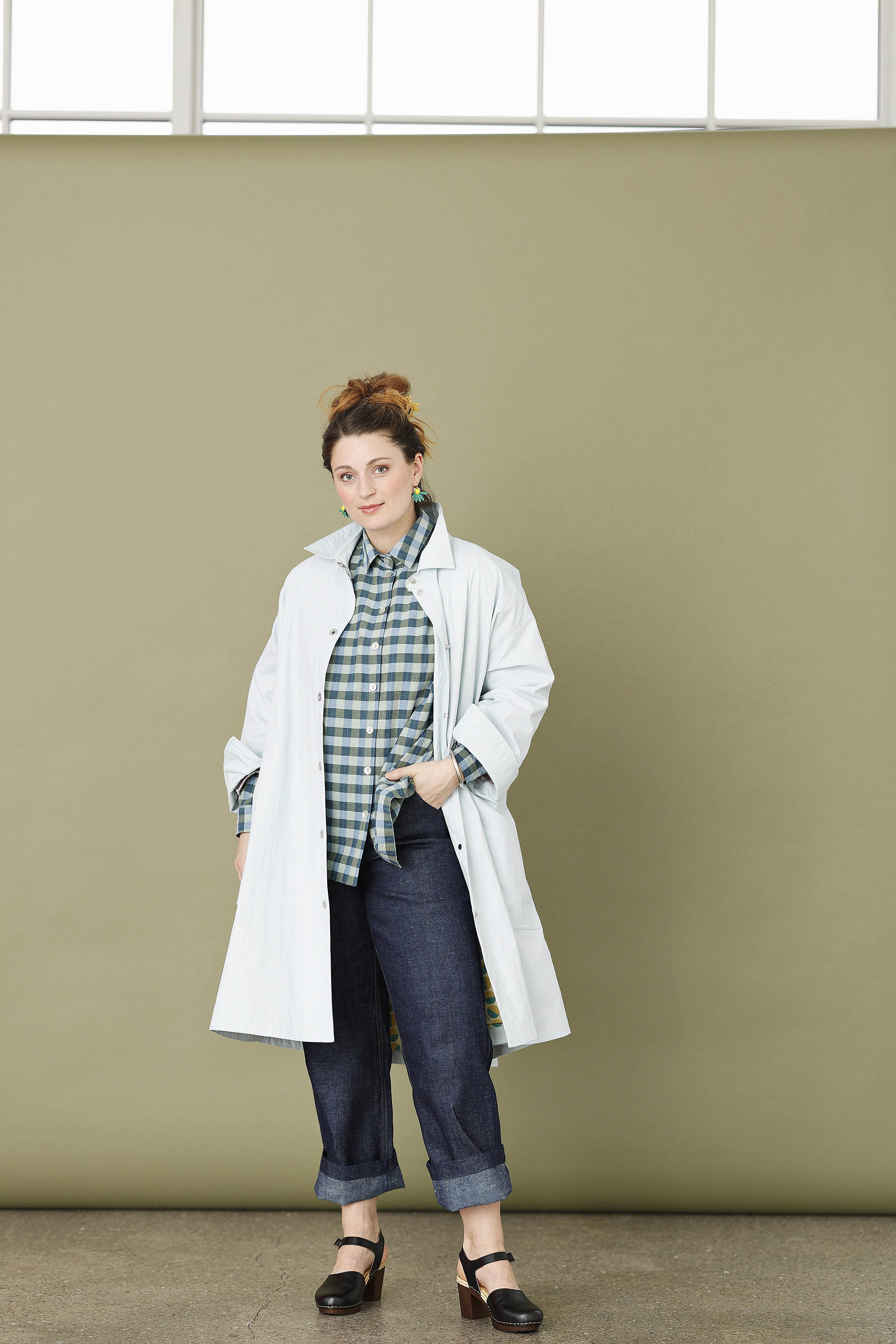 Isblå oversize forårsfrakke