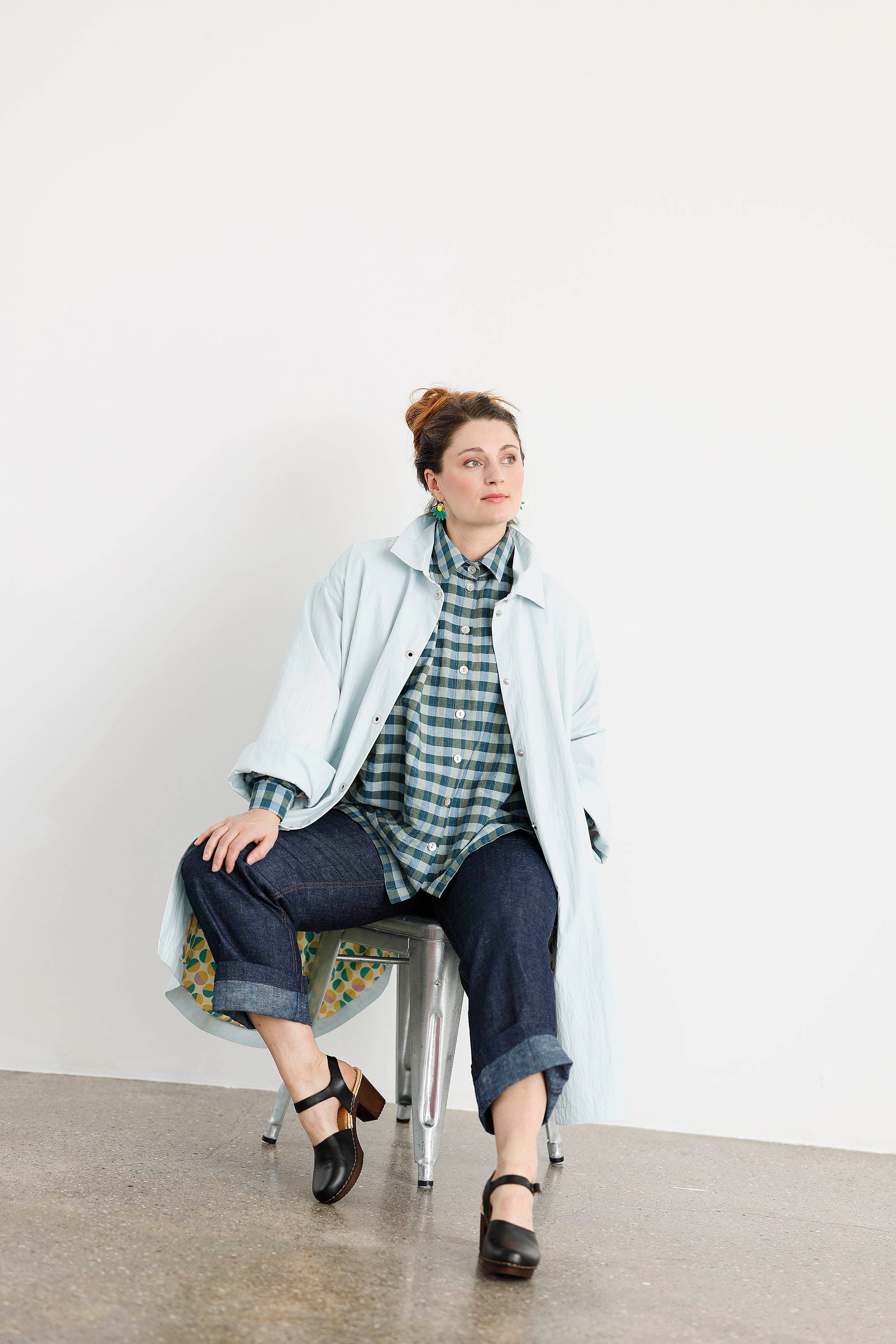 Isblå oversize forårsfrakke