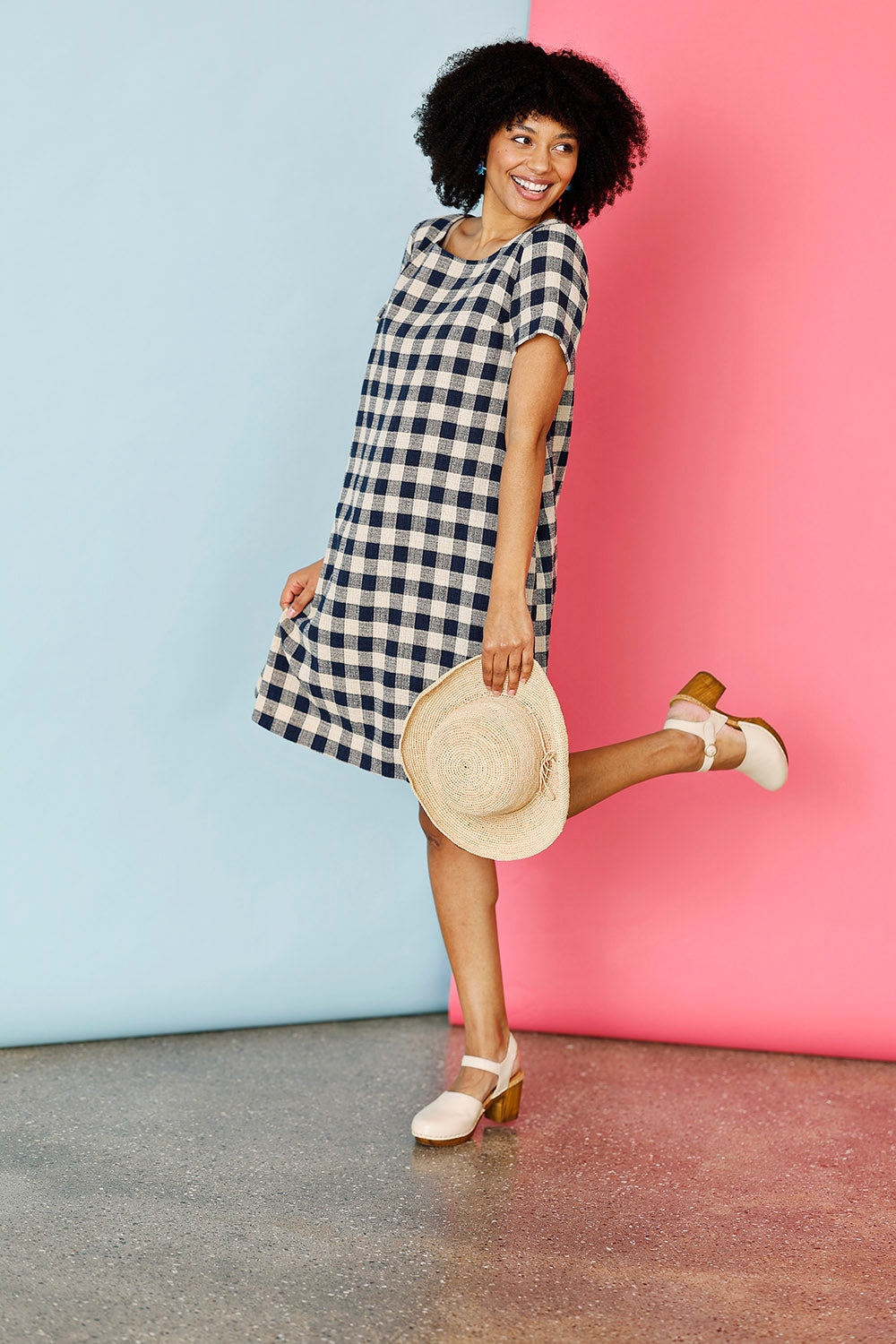 Blue checked dress with lining