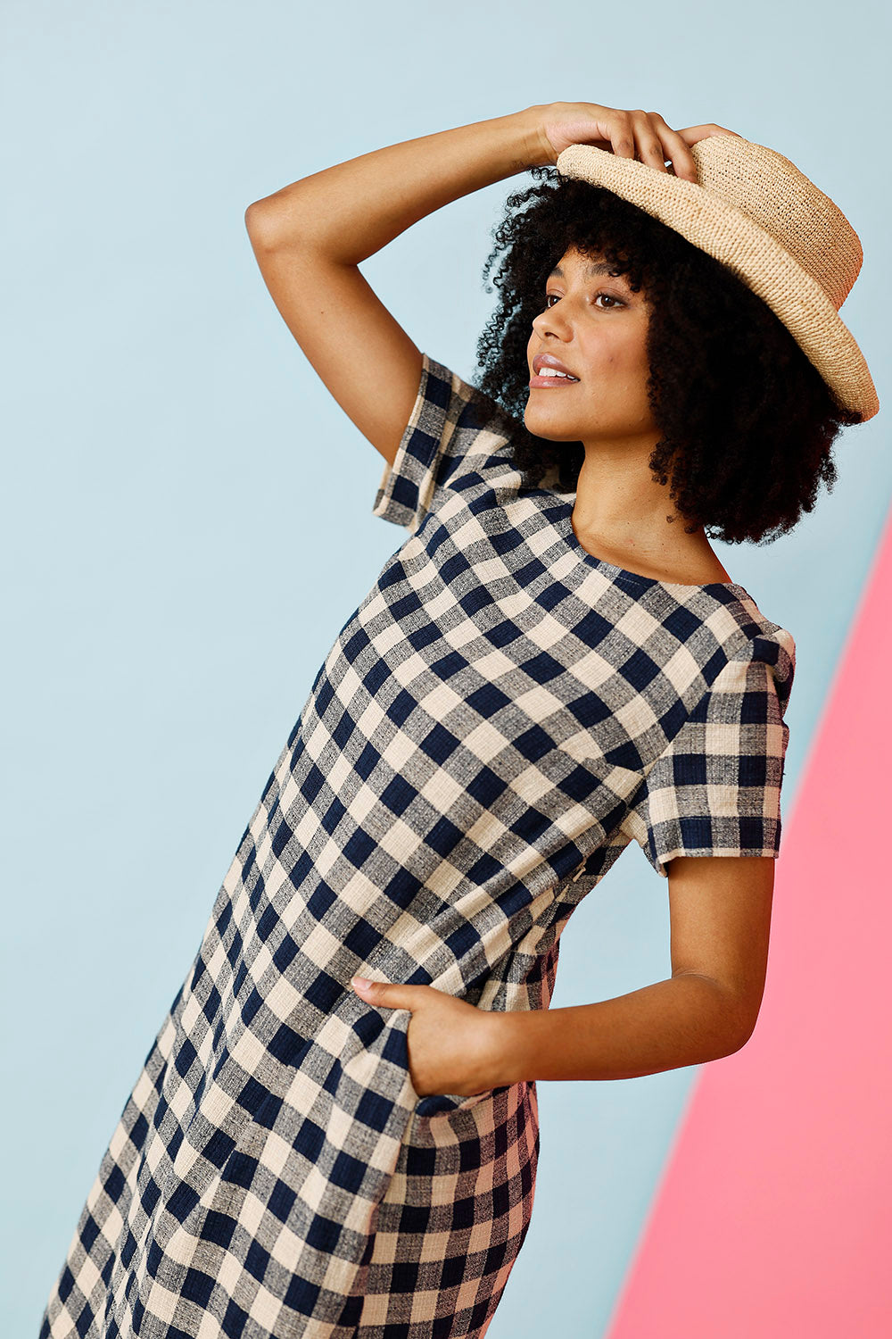 Ternet kjole med foer i blå