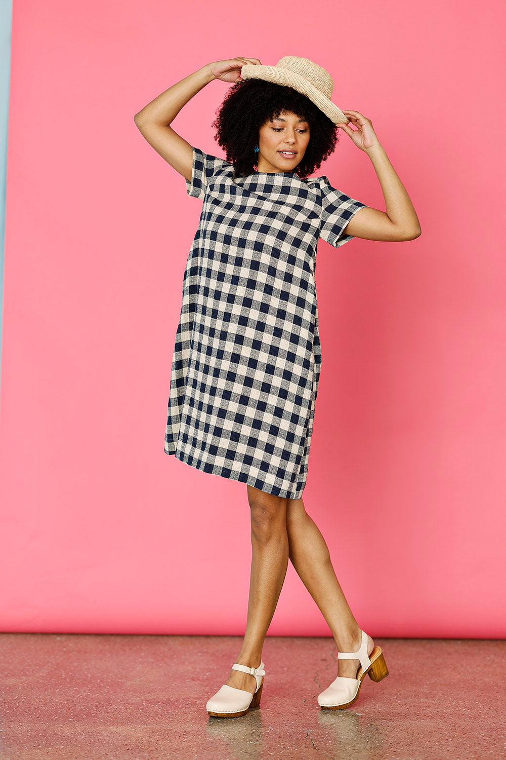 Blue checked dress with lining