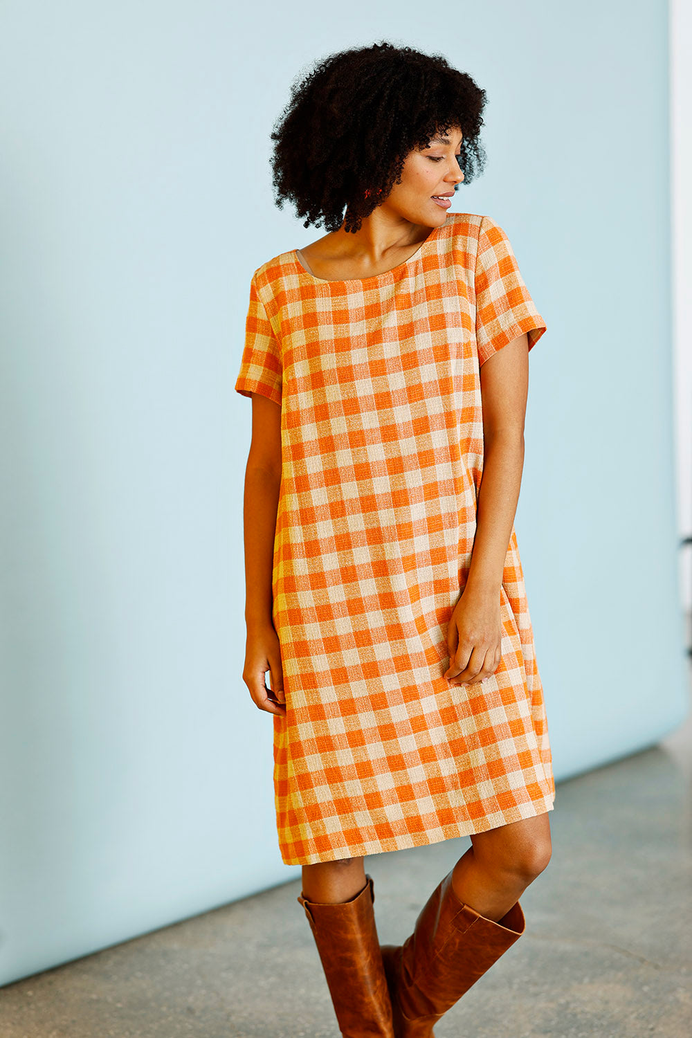 Orange checkered dress with lining