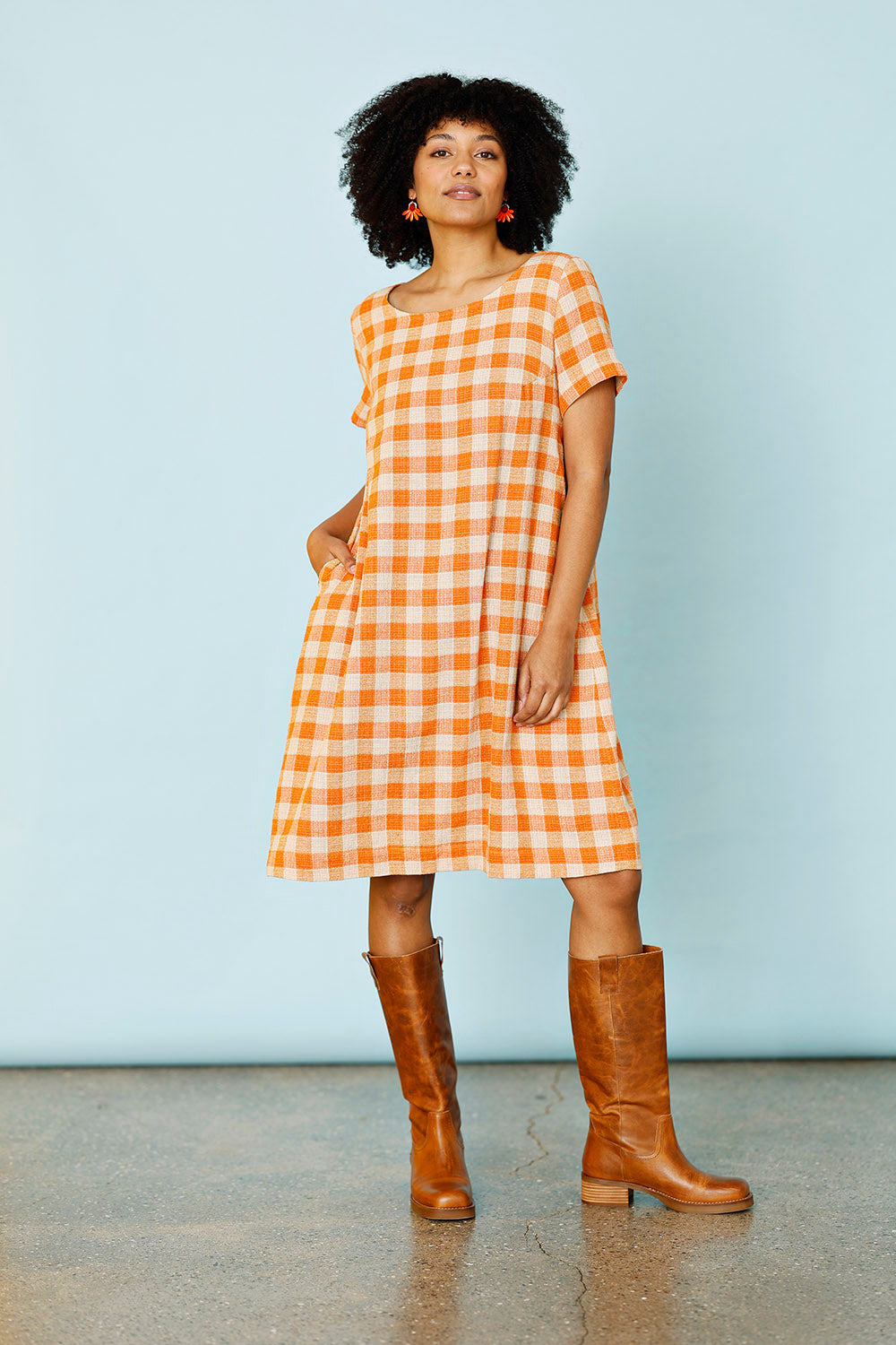 Orange checkered dress with lining