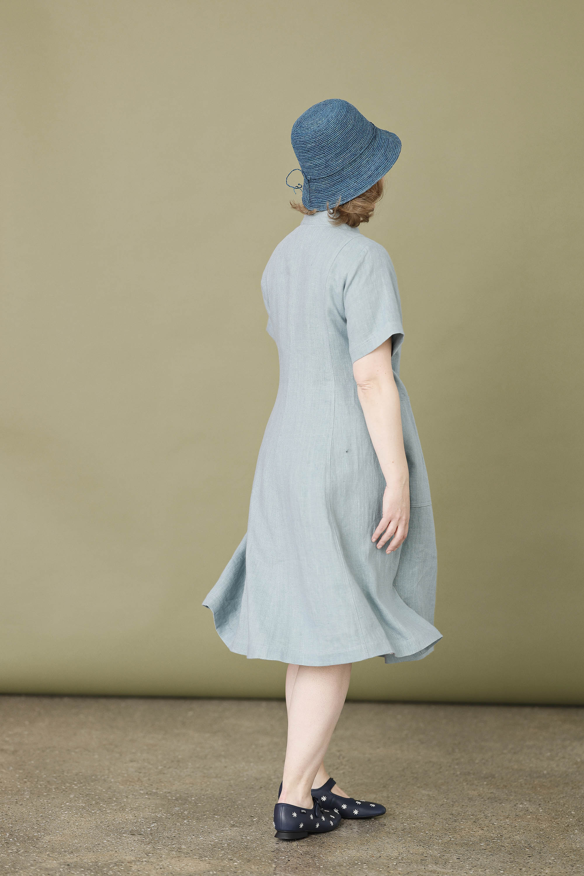 light blue wrap dress in 100% linen