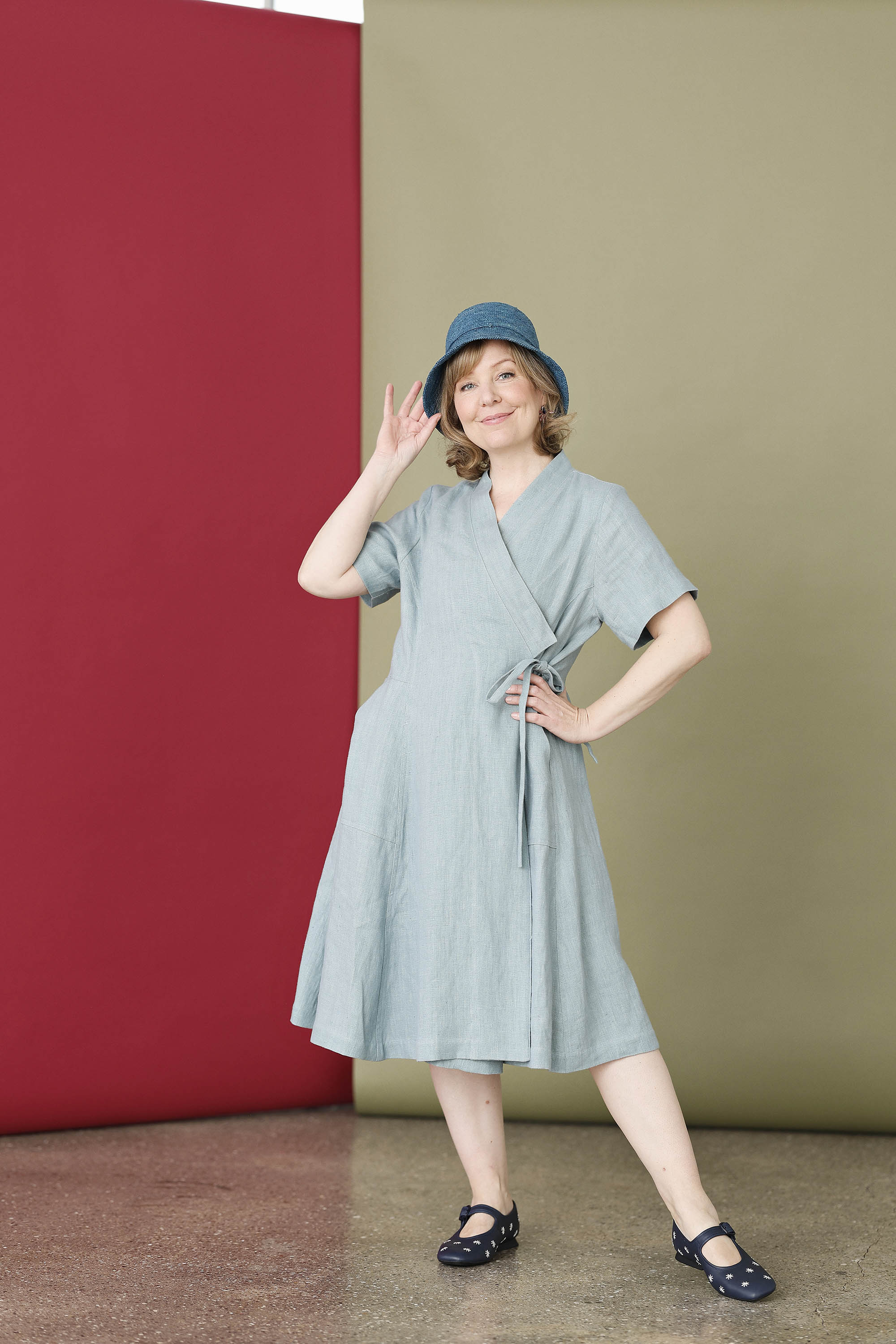 light blue wrap dress in 100% linen