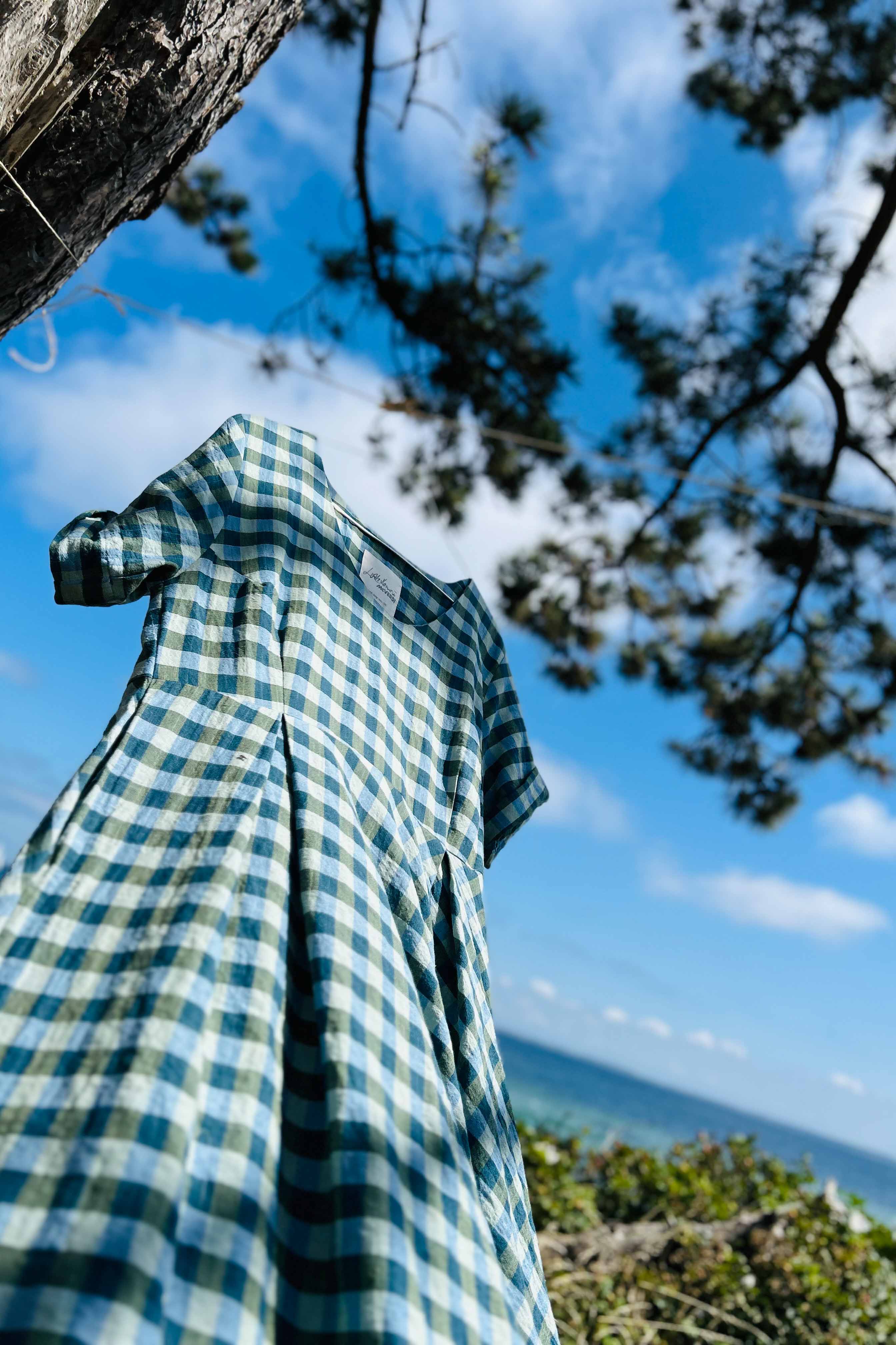 McVERDI Dress in Blue/Green Shades | Checked Summer Dress in Linen/Cotton | Kirsten Dress McVERDI Dress in Blue/Green Shades | Checked Summer Dress in Linen/Cotton | Kirsten Dress