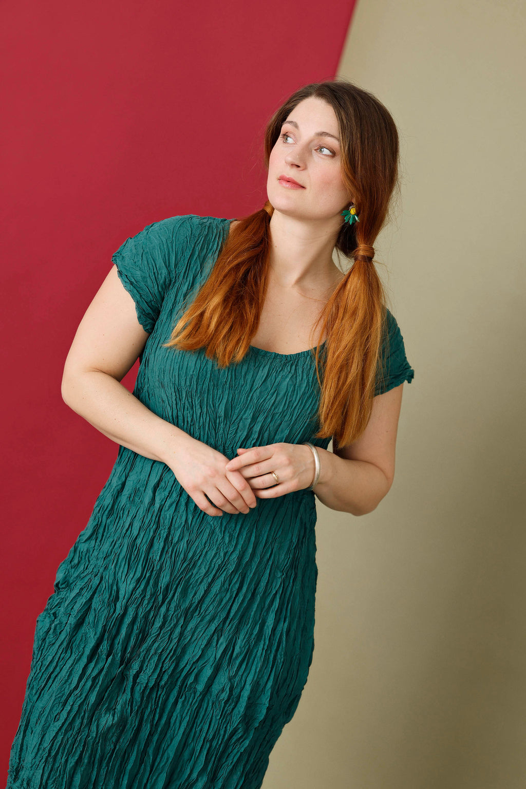 Jade grøn krøllet silkekjole fra Privatsachen