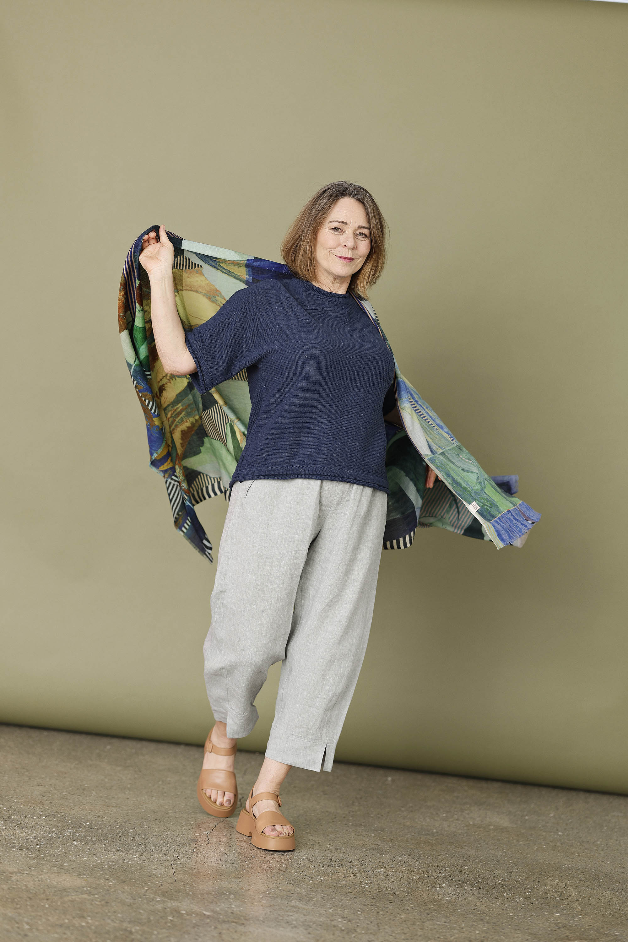 Signe Kejlbo wool/silk scarf with print in green shades