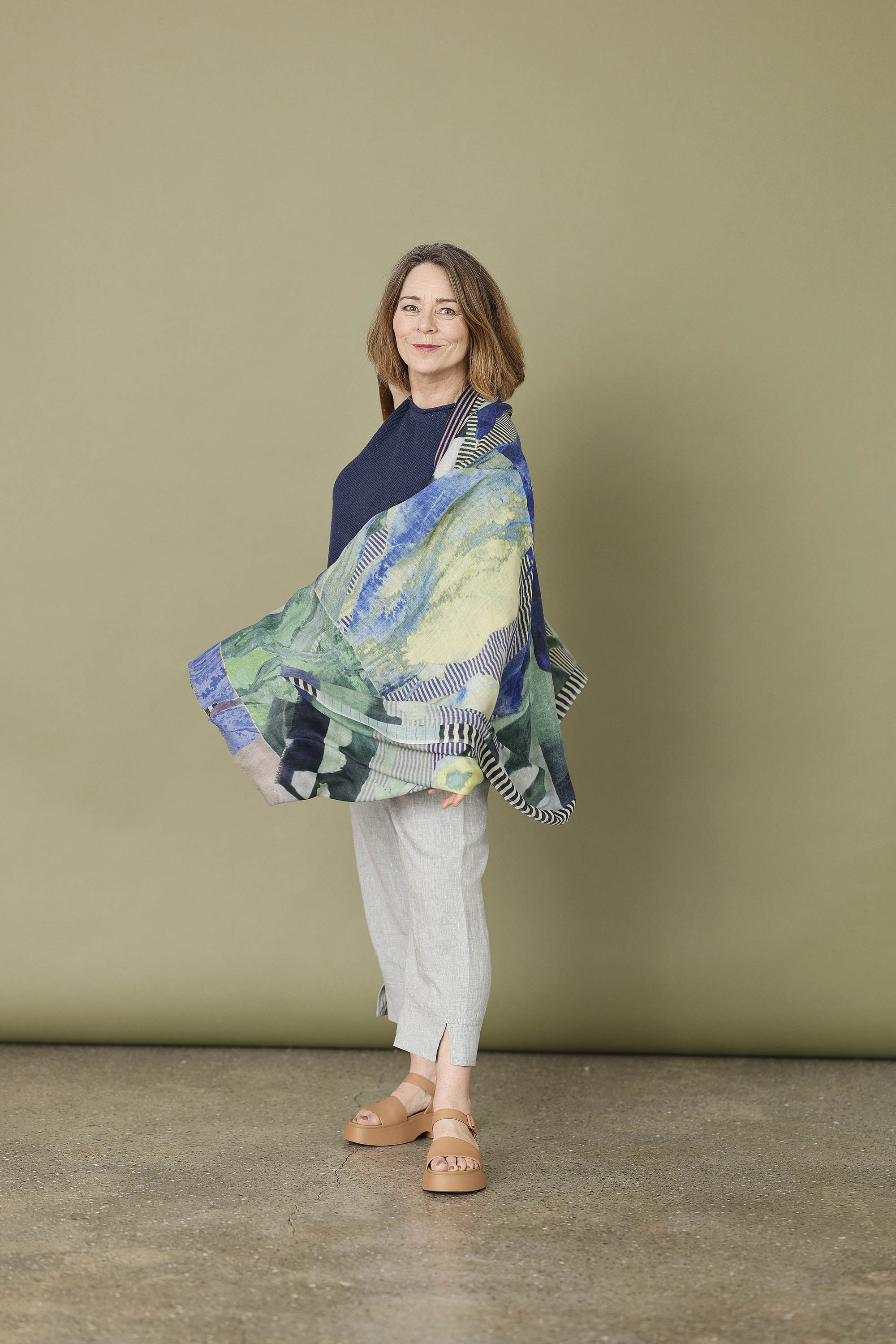 Signe Kejlbo wool/silk scarf with print in green shades