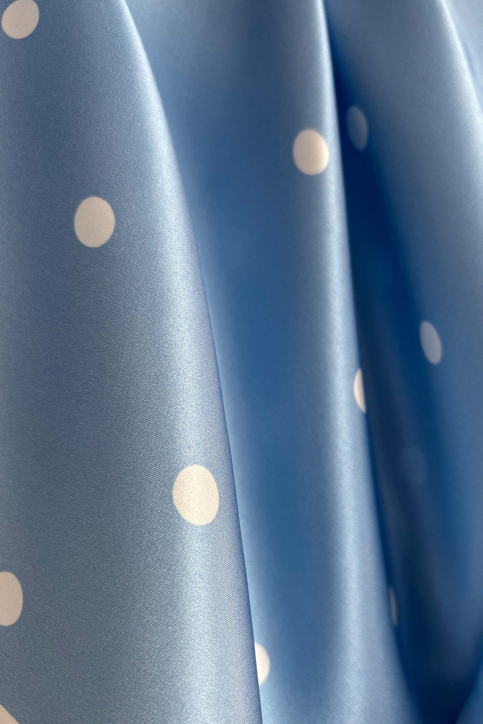 Light blue square silk scarf with polka dots