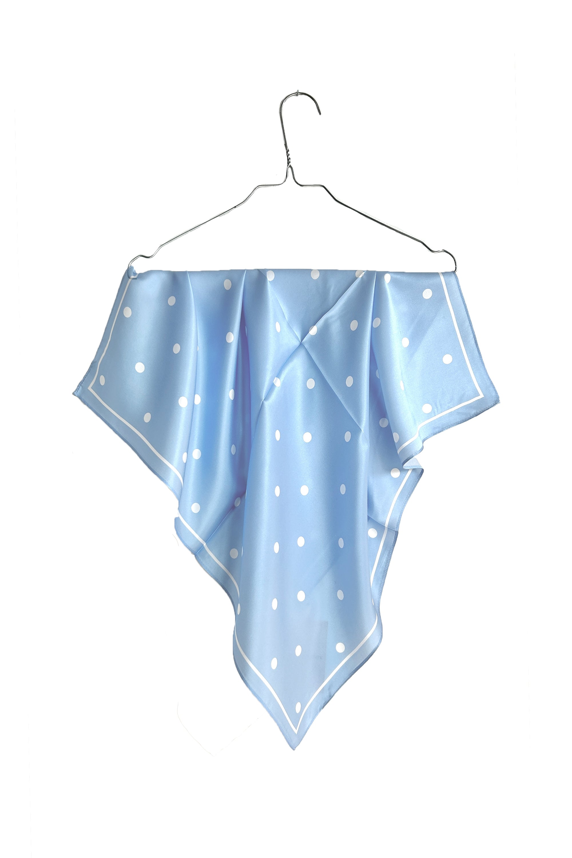Light blue square silk scarf with polka dots