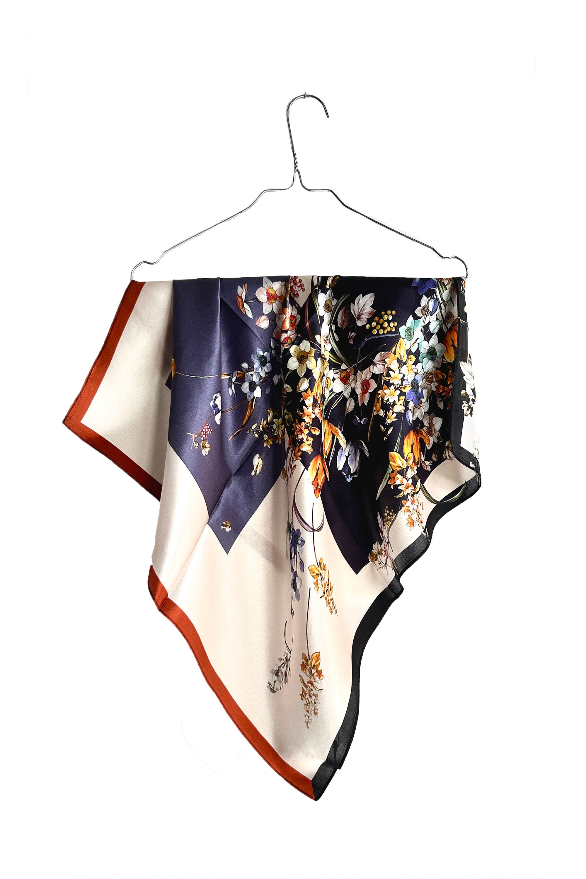 Square silk scarf with delicate floral print