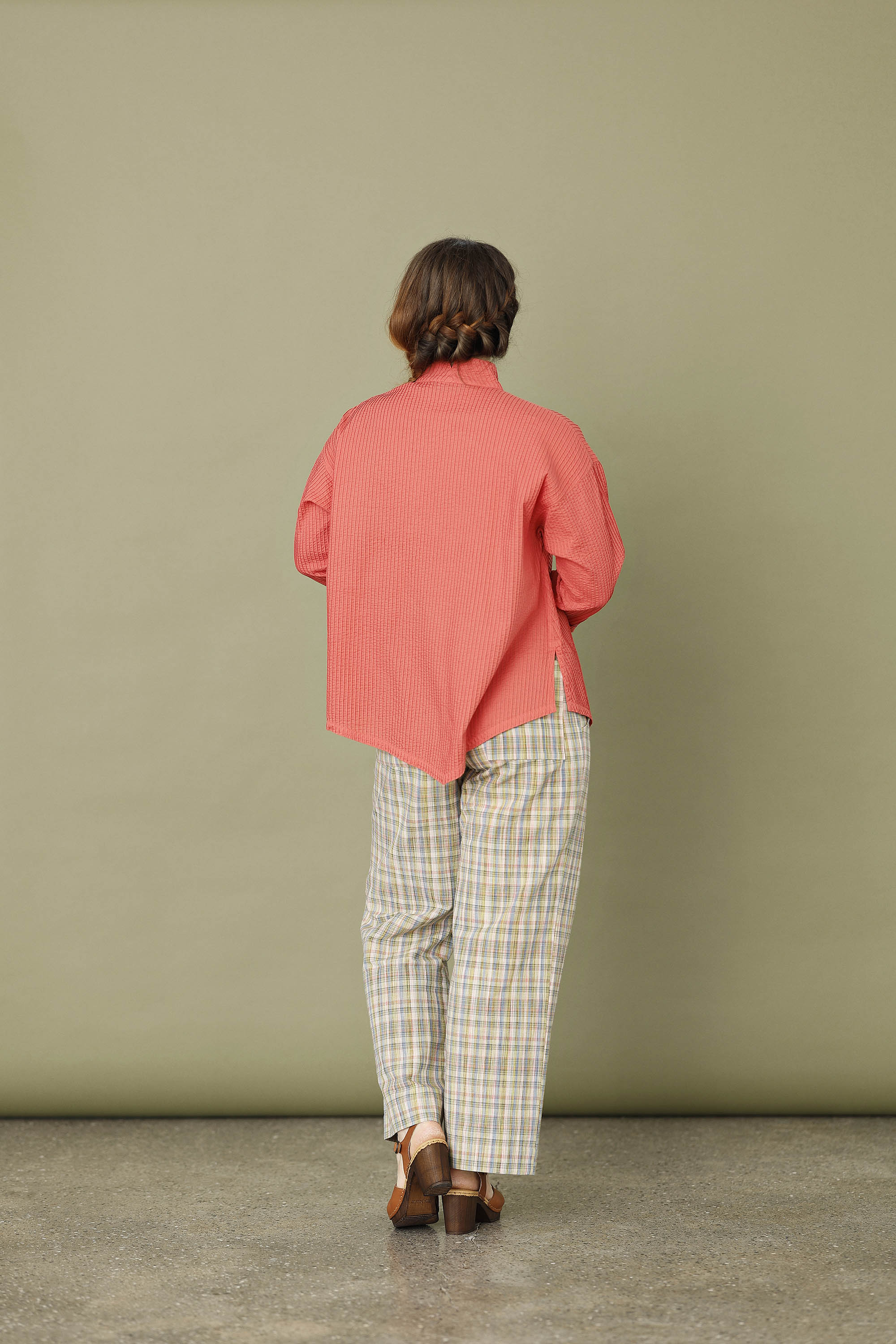 Orange-red YaccoMaricard shirt with asymmetrical closure