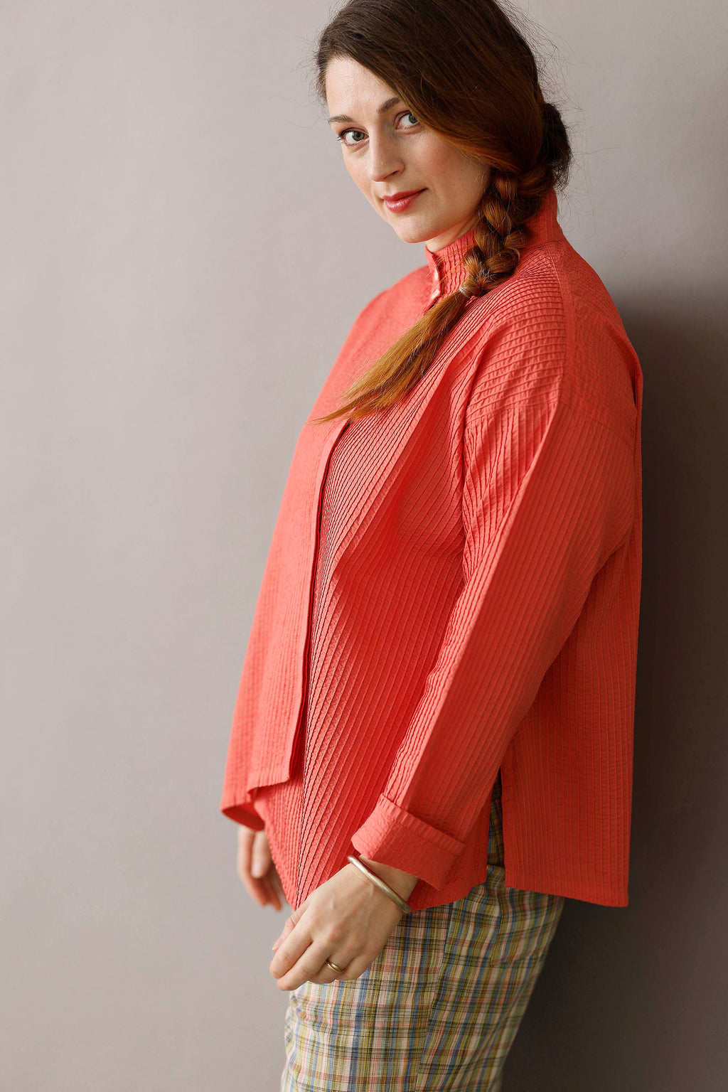 Orange-red YaccoMaricard shirt with asymmetrical closure