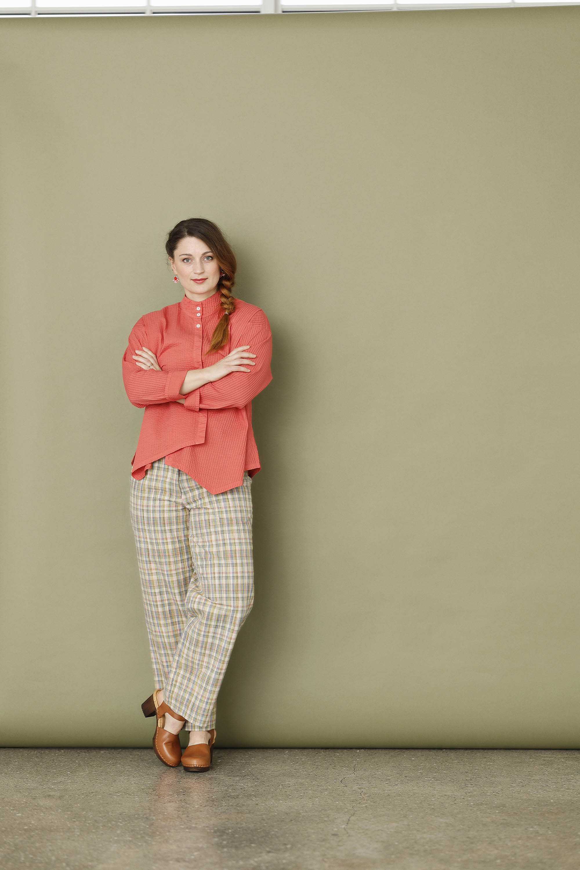 Orange-red YaccoMaricard shirt with asymmetrical closure