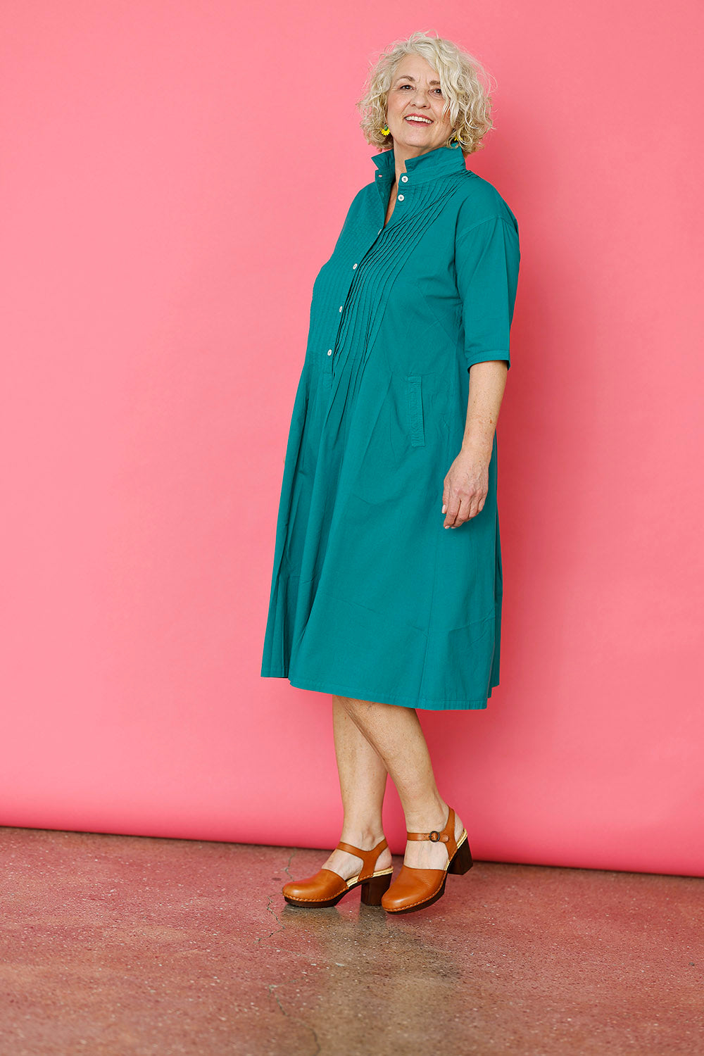 Green yaccoMaricard shirt dress with pintucks