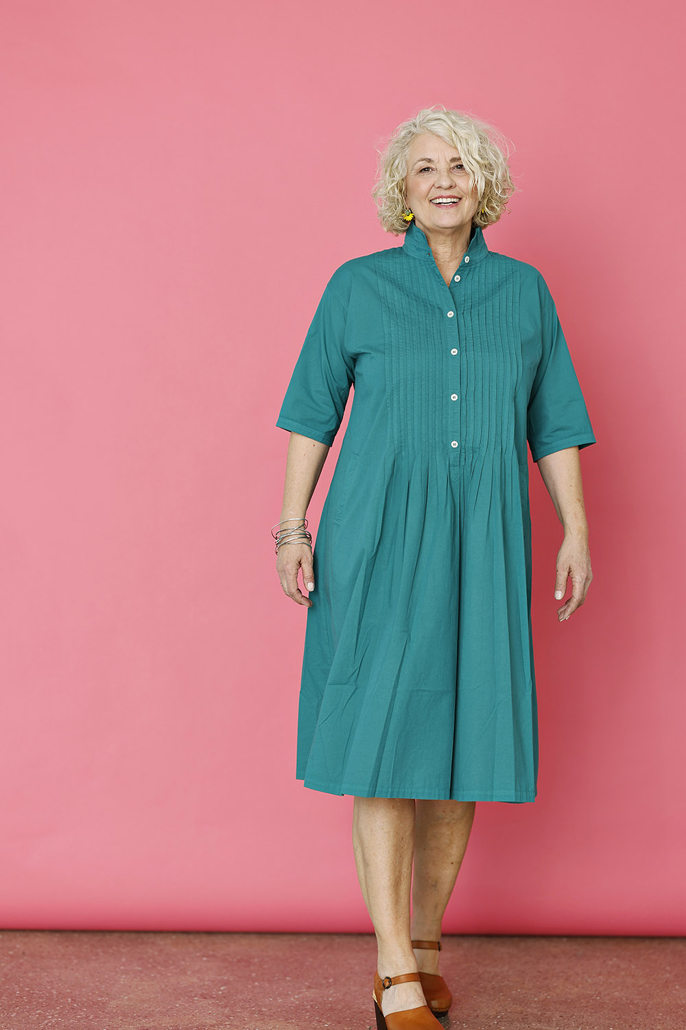Green yaccoMaricard shirt dress with pintucks