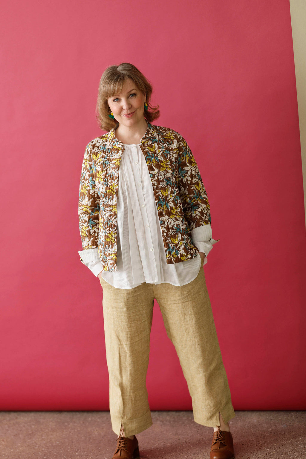 Quilted brown floral summer jacket