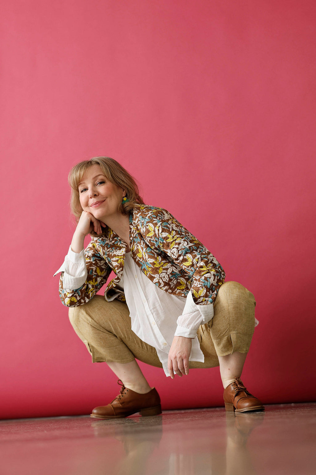 Quilted brown floral summer jacket