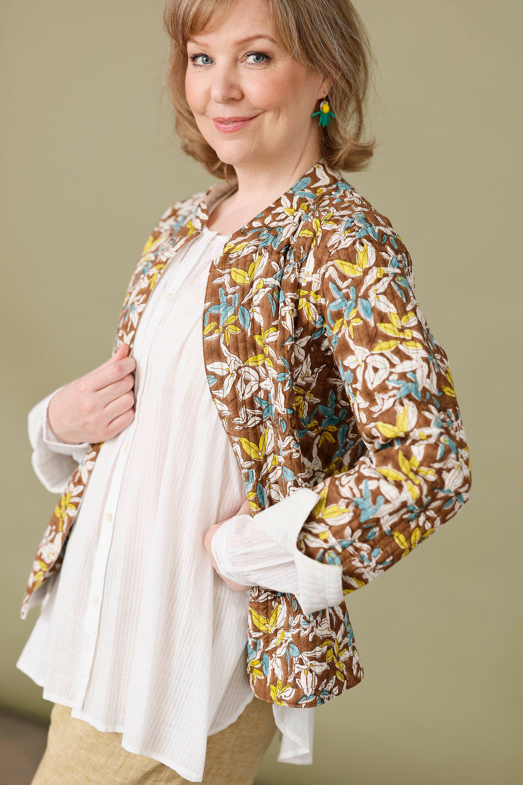 Quilted brown floral summer jacket