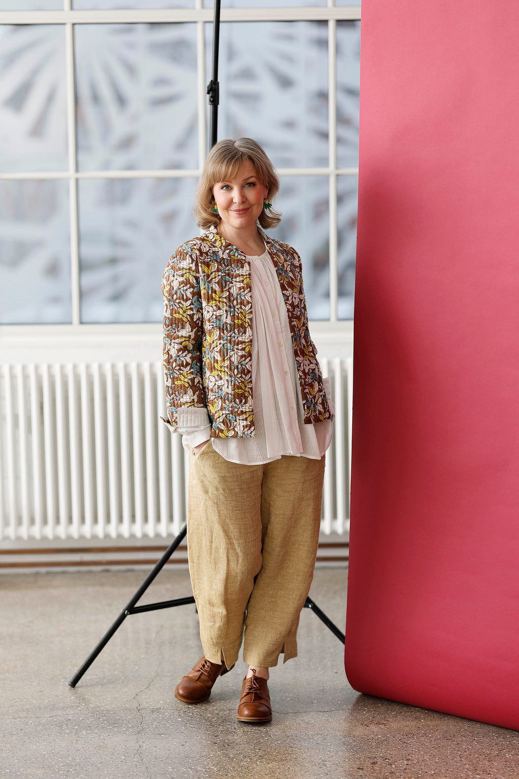 Quilted brown floral summer jacket