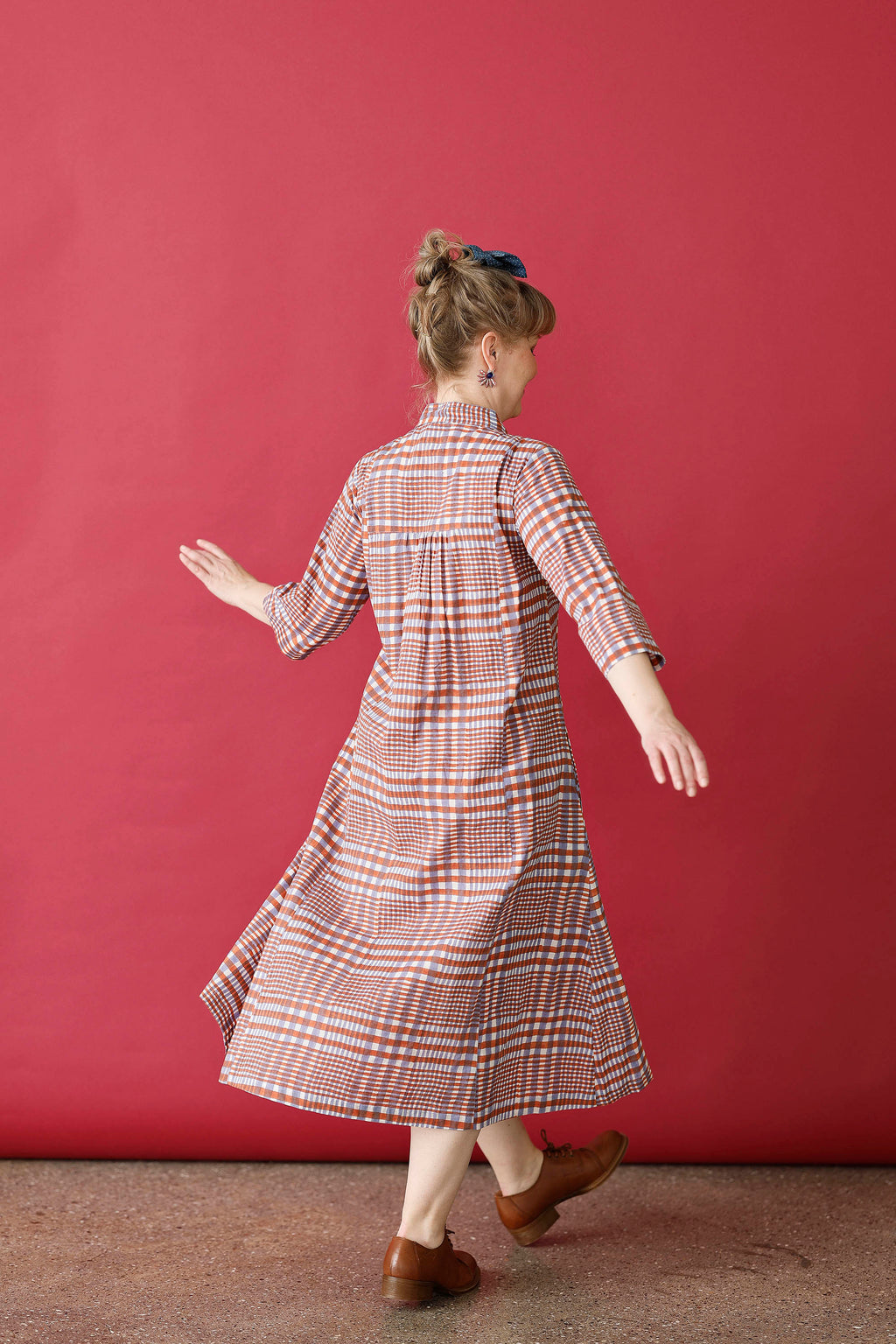 Checked dress in orange and purple from Zen Ethic