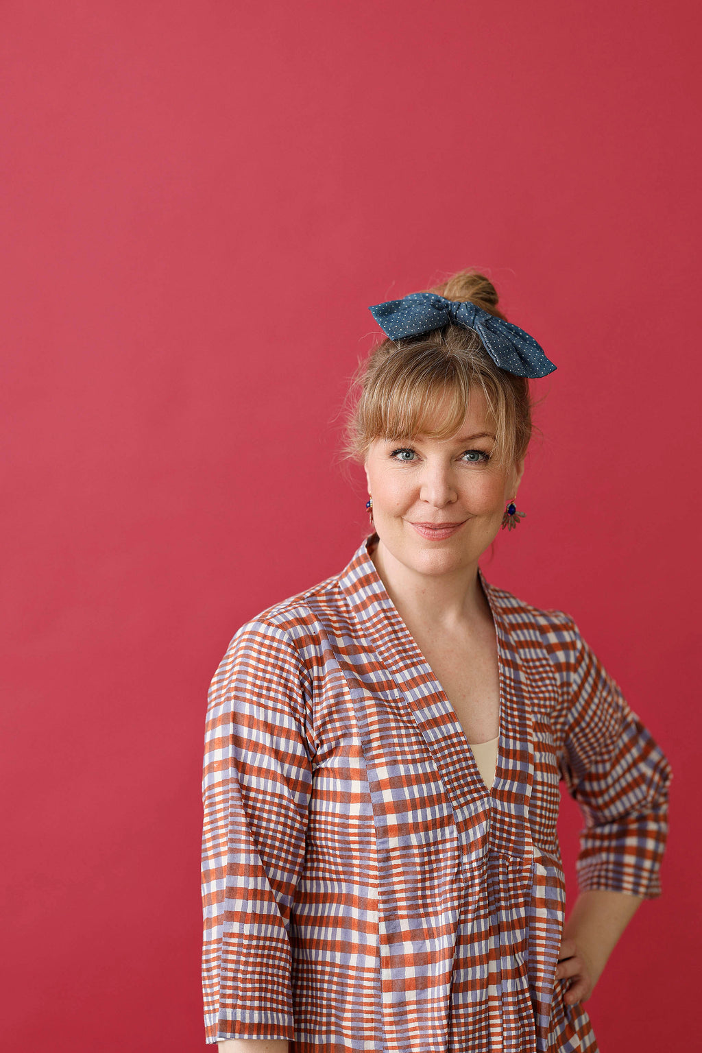 Checked dress in orange and purple from Zen Ethic