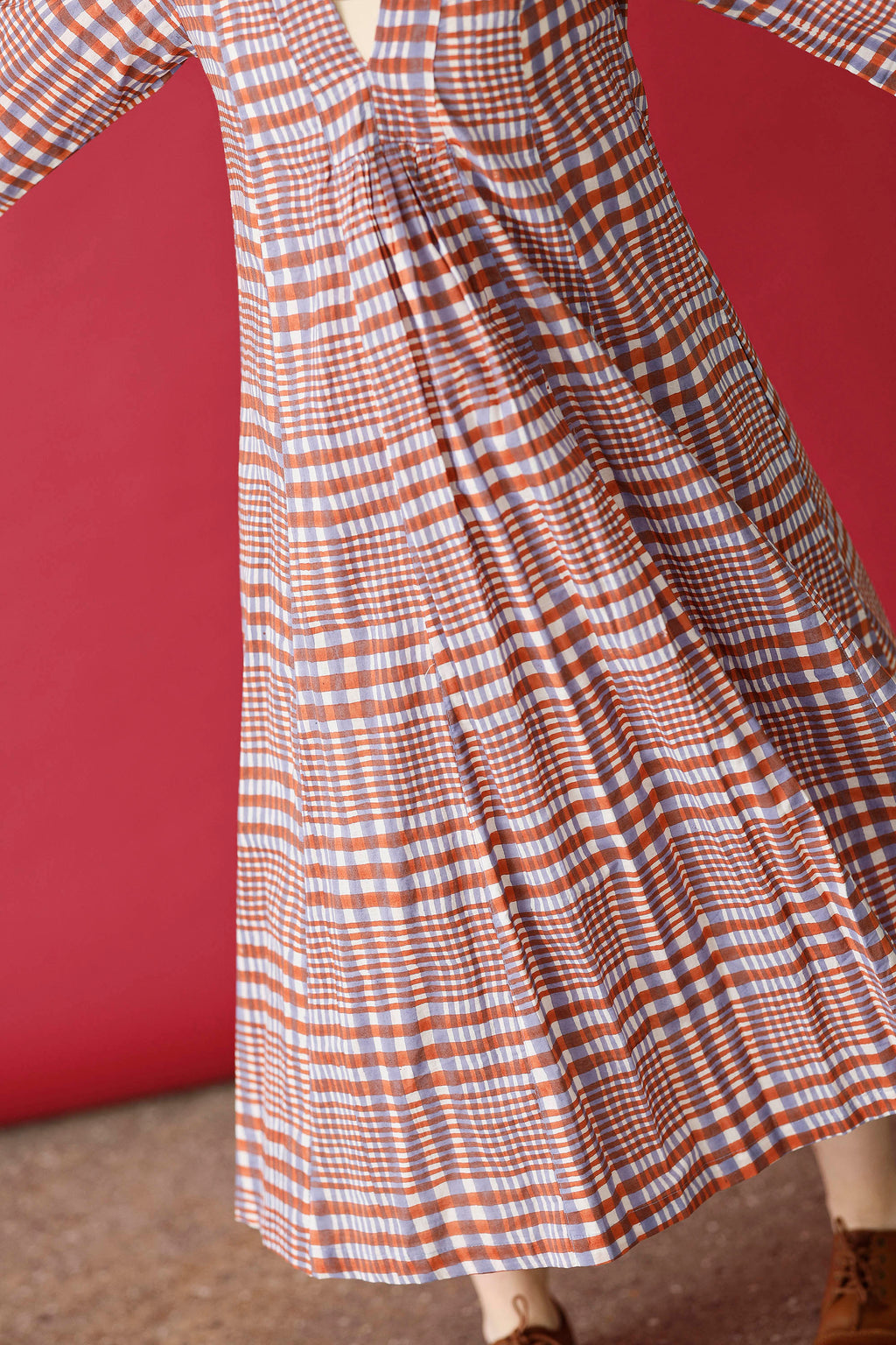 Checked dress in orange and purple from Zen Ethic