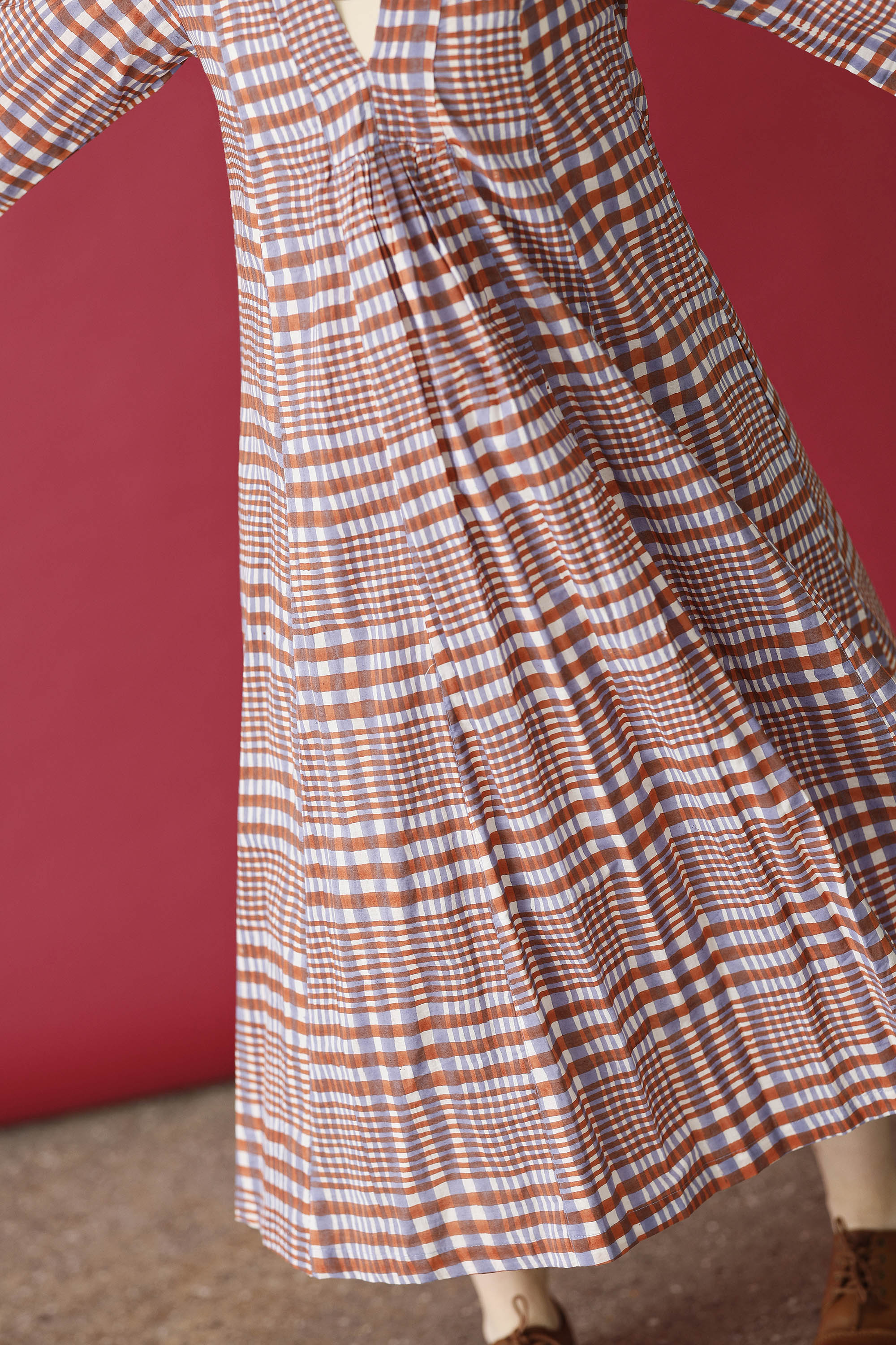 Checked dress in orange and purple from Zen Ethic